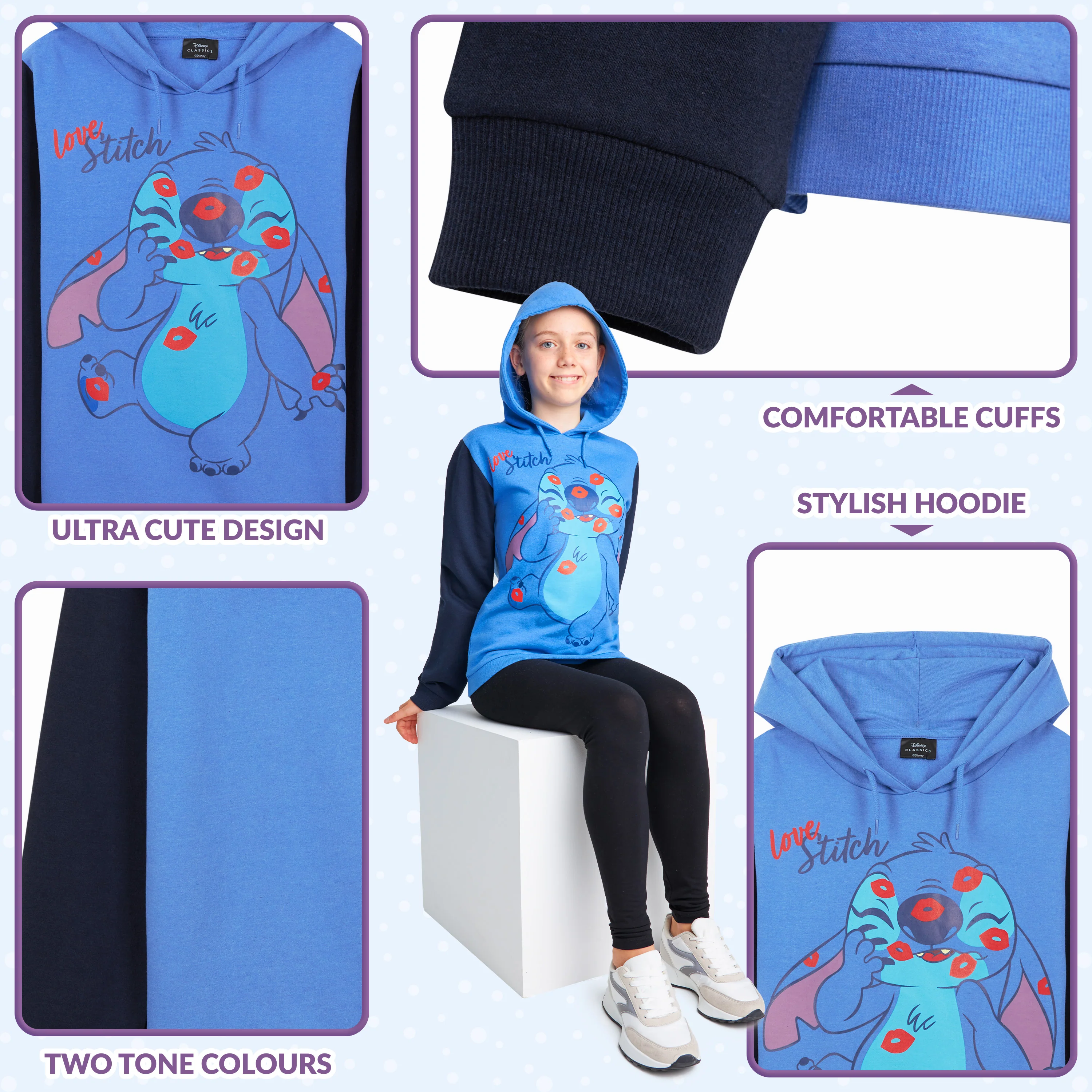 Disney Stitch Kids Hoodie, Blue & Navy Stitch Hooded Sweatshirt - Image 5