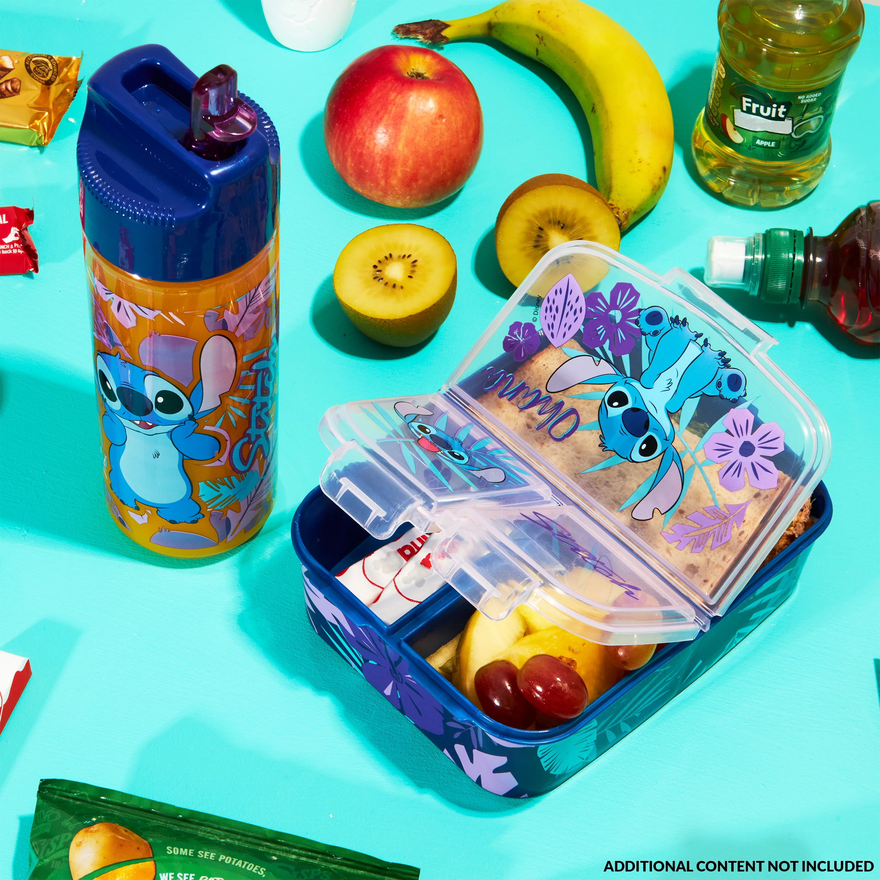 Disney Stitch Kids Lunchbox with Compartments and Water Bottle for School (Blue/Purple) - Image 2