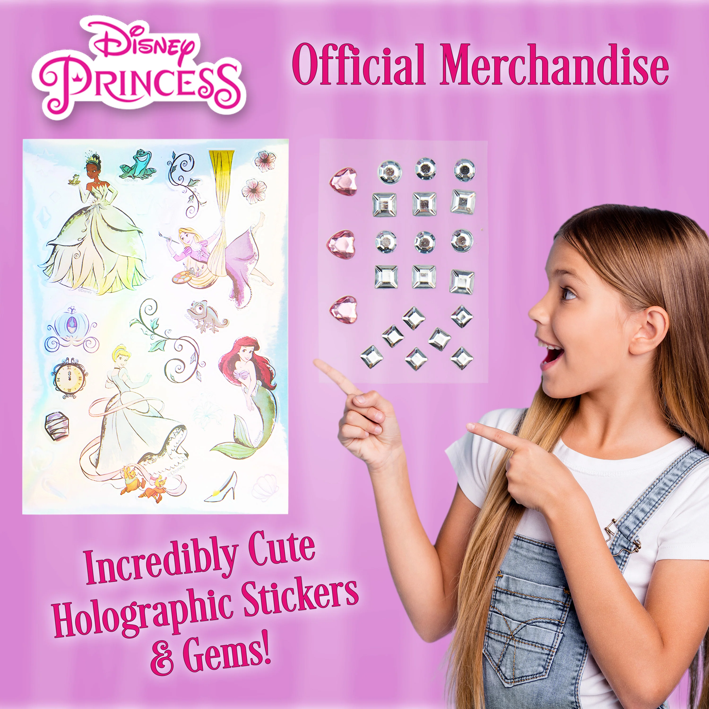 Disney Stitch Kids Scrapbook Set with Notebook Gem Stickers Pen & Stamp Craft Set Writing Drawing Stitch Gifts for Girls (Pink Princesses) - Image 5