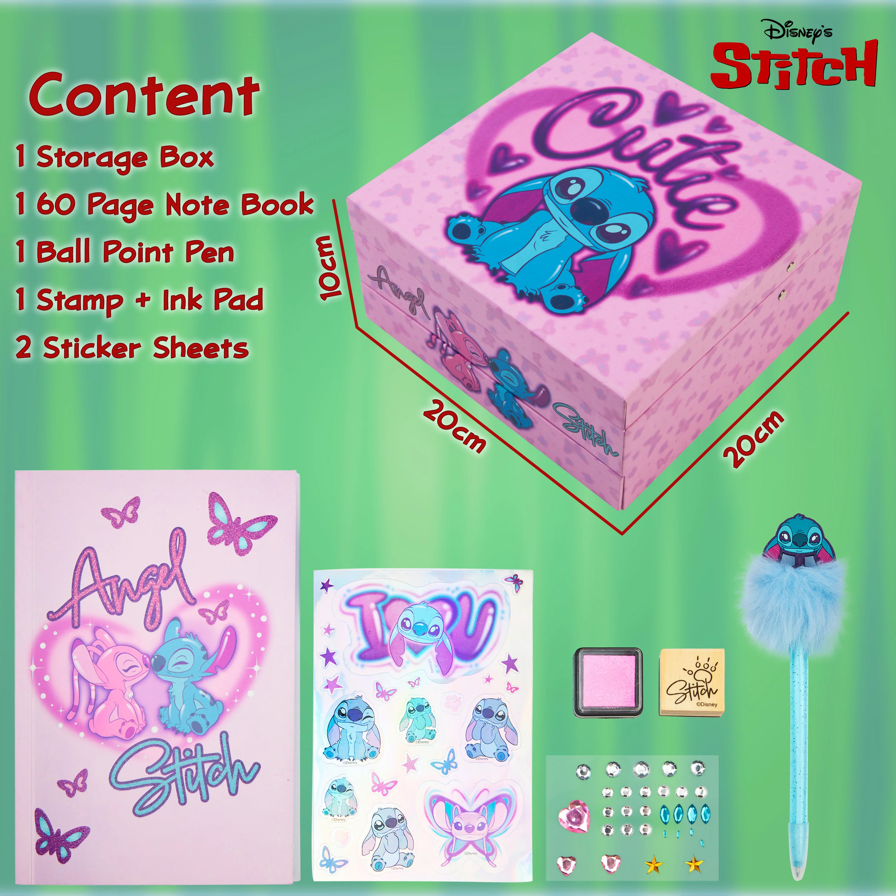 Disney Stitch Kids Scrapbook Set with Notebook Gem Stickers Pen & Stamp Craft Set Writing Drawing Stitch Gifts for Girls (Pink Stitch) - Image 6