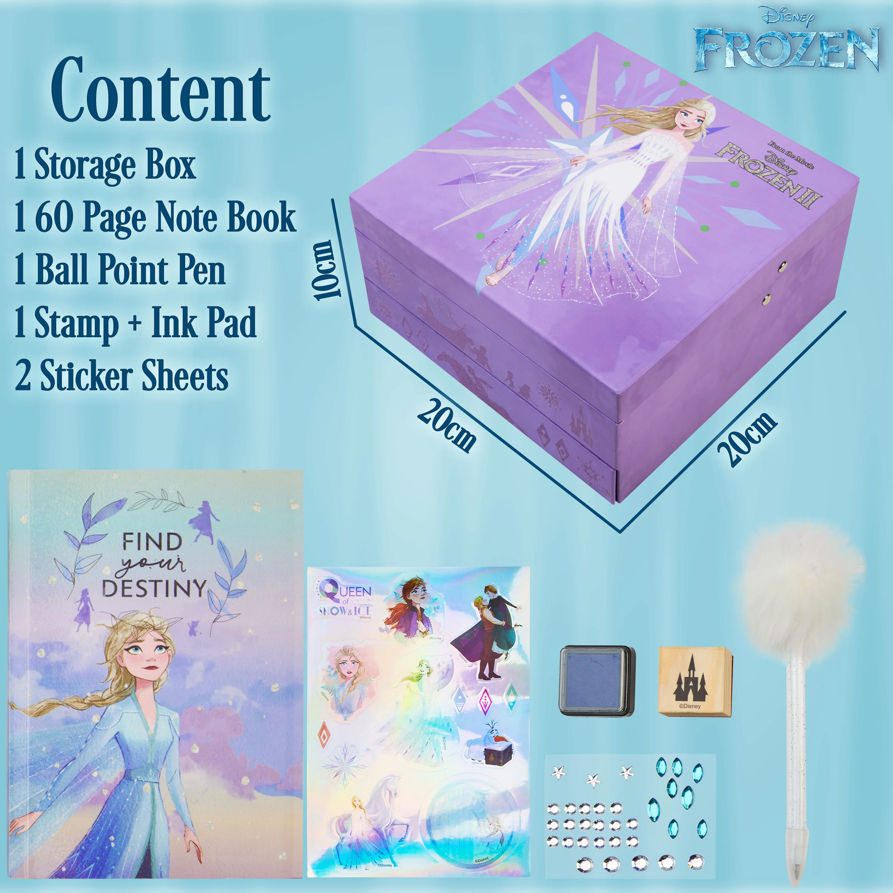 Disney Stitch Kids Scrapbook Set with Notebook Gem Stickers Pen & Stamp Craft Set Writing Drawing Stitch Gifts for Girls (Purple Frozen) - Image 6