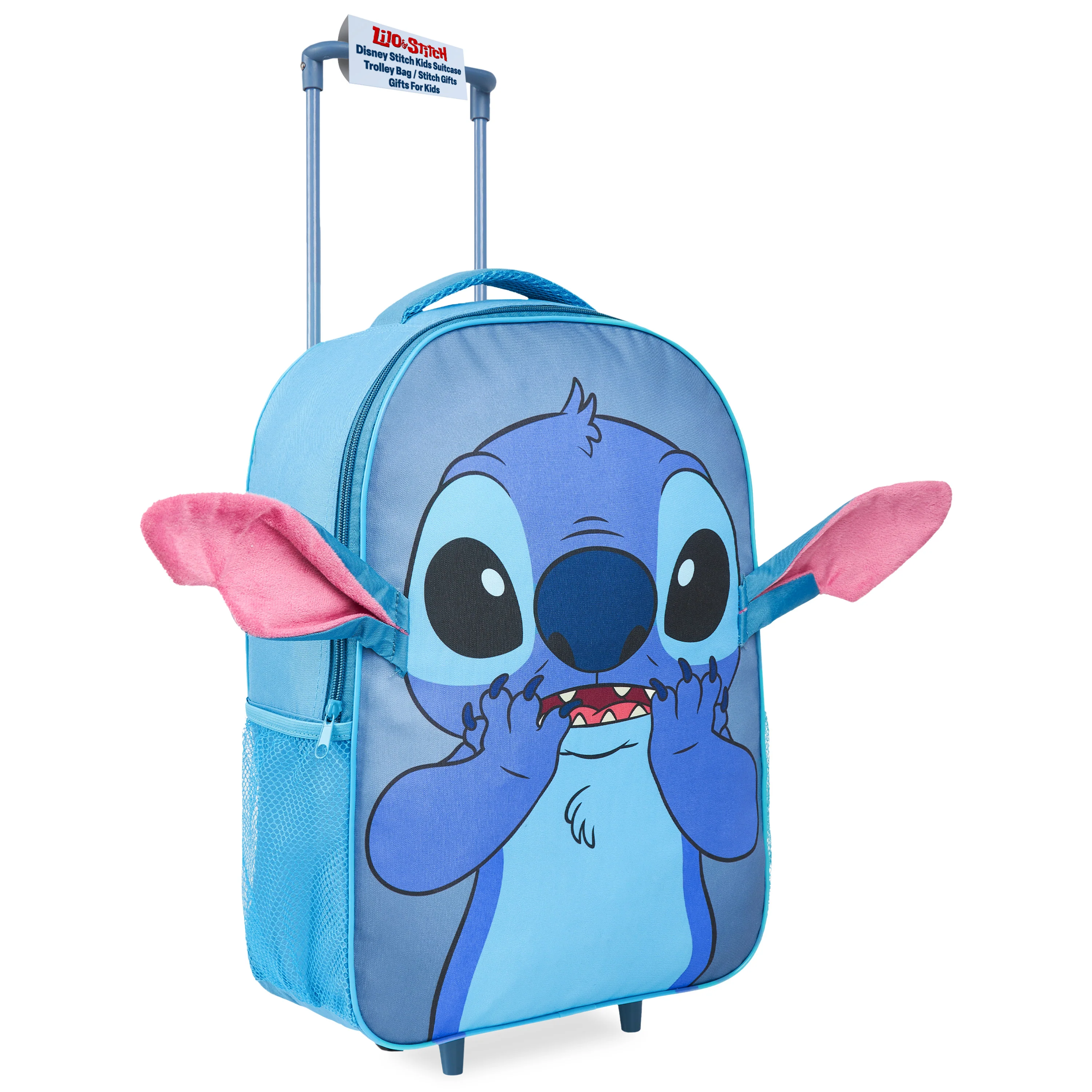 Disney Stitch Kids Suitcases on Wheels Foldable Trolley Bag Carry On Cabin Bag Hand Luggage Holiday Sleepover Trips Travel Essentials 43x30x14cm