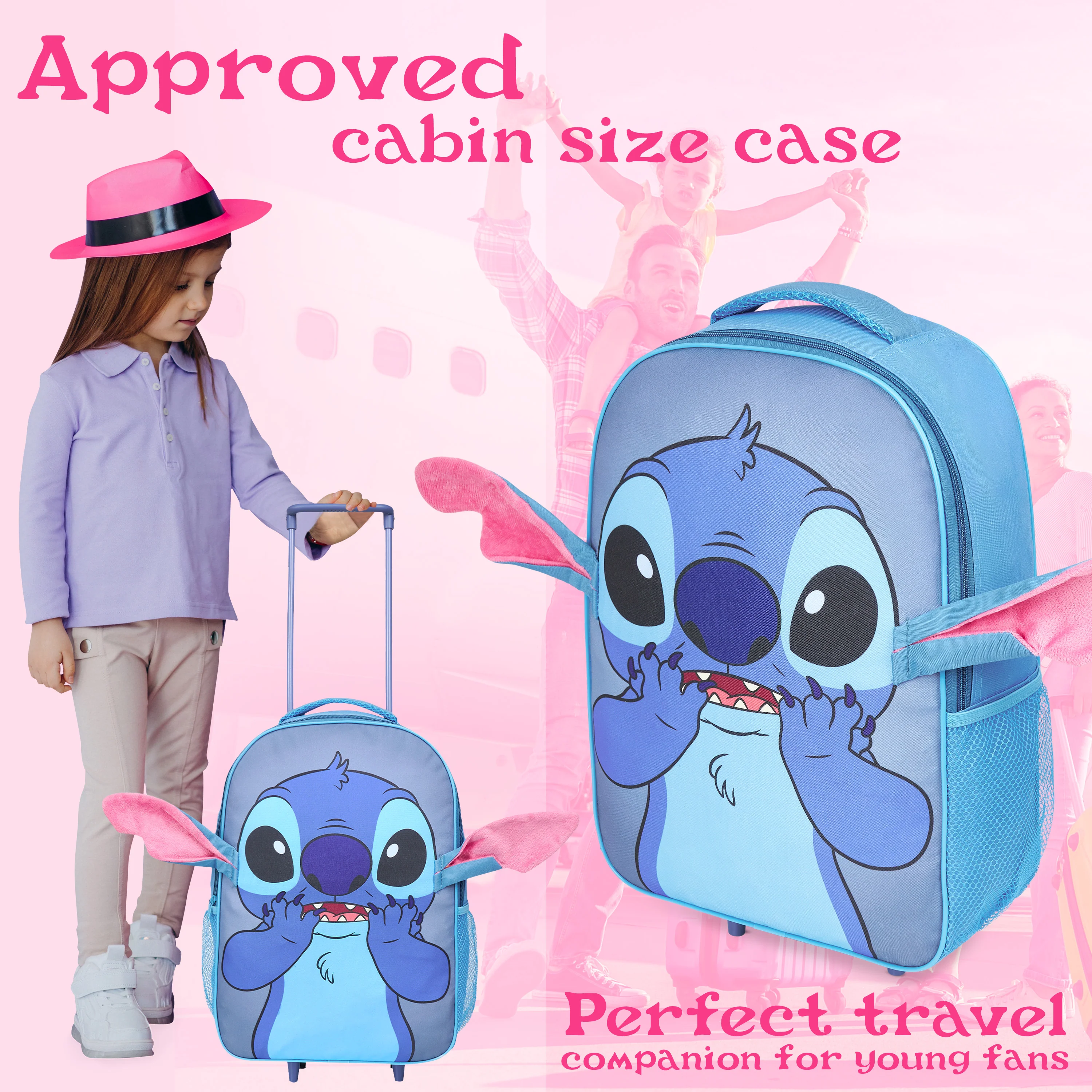 Disney Stitch Kids Suitcases on Wheels Foldable Trolley Bag Carry On Cabin Bag Hand Luggage Holiday Sleepover Trips Travel Essentials 43x30x14cm - Image 2