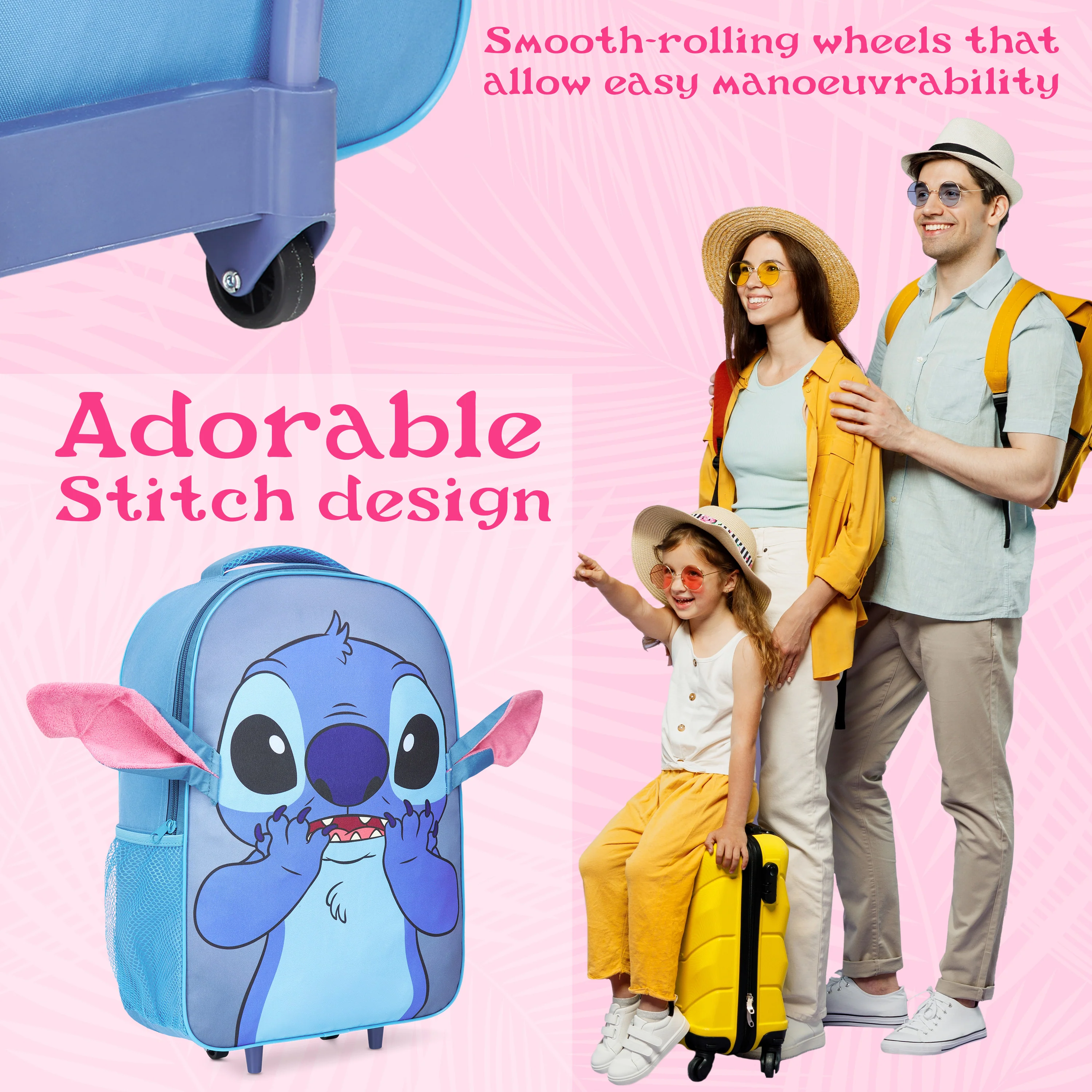 Disney Stitch Kids Suitcases on Wheels Foldable Trolley Bag Carry On Cabin Bag Hand Luggage Holiday Sleepover Trips Travel Essentials 43x30x14cm - Image 3