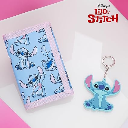 Disney Stitch Kids Wallet and Keyring Gift Set Cute Trifold Wallet with Coin Purse - Image 3
