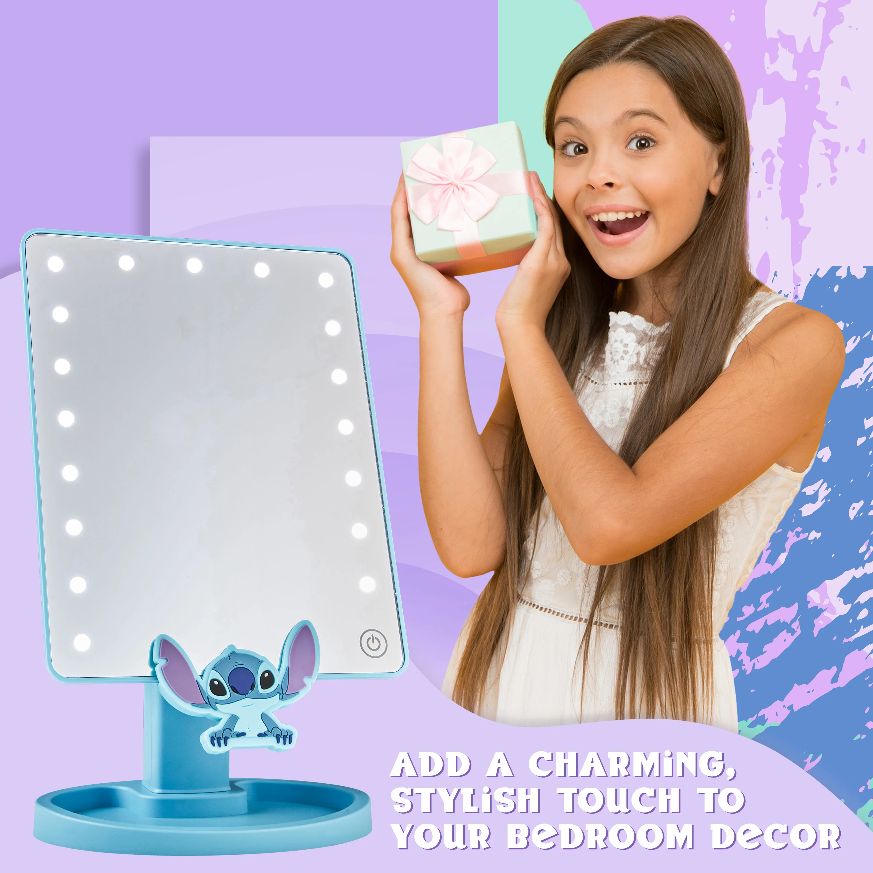 Disney Stitch LED Table Mirror with Trinket Tray, Bedroom Travel - Stitch Gifts (Blue) - Image 3
