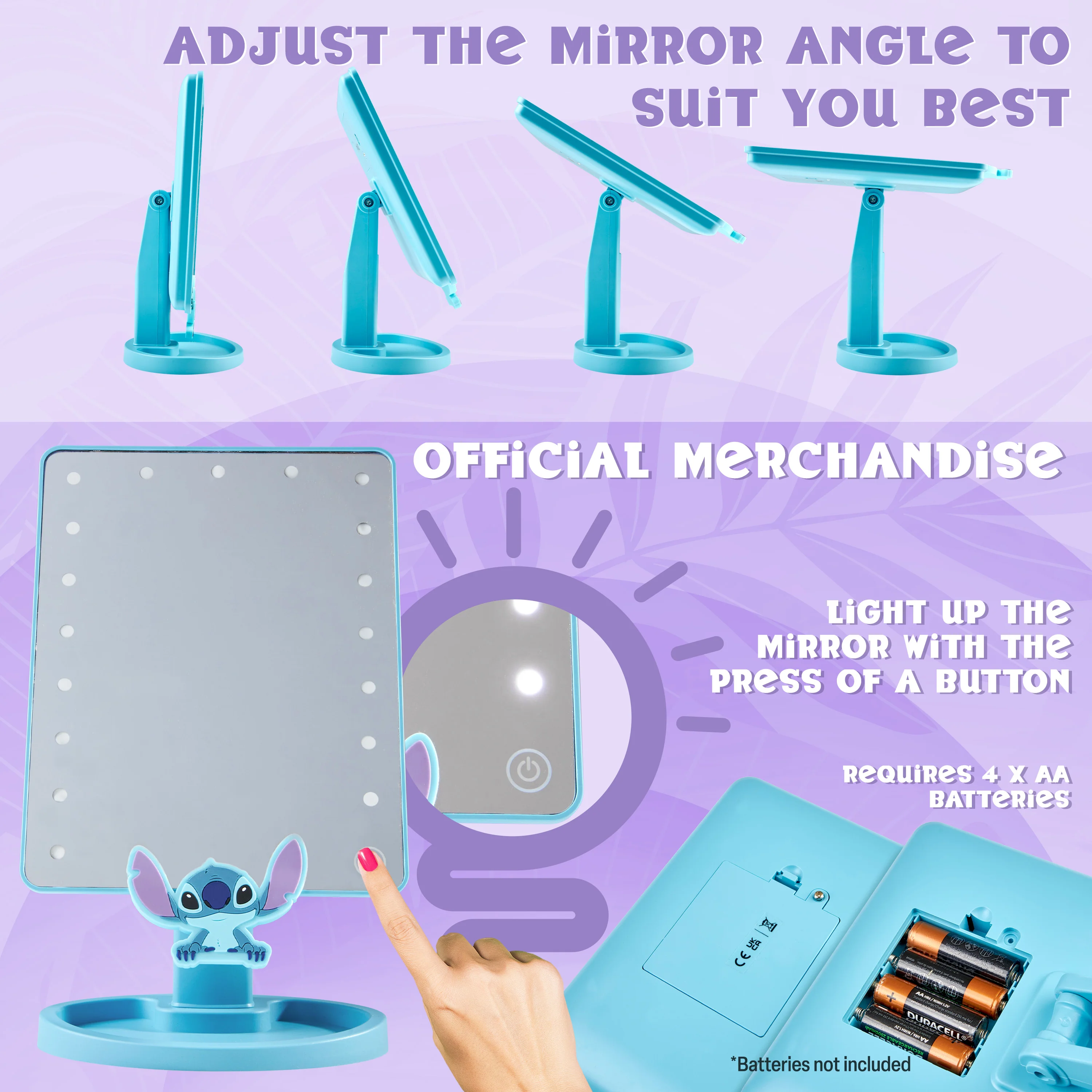 Disney Stitch LED Table Mirror with Trinket Tray, Bedroom Travel - Stitch Gifts (Blue) - Image 4