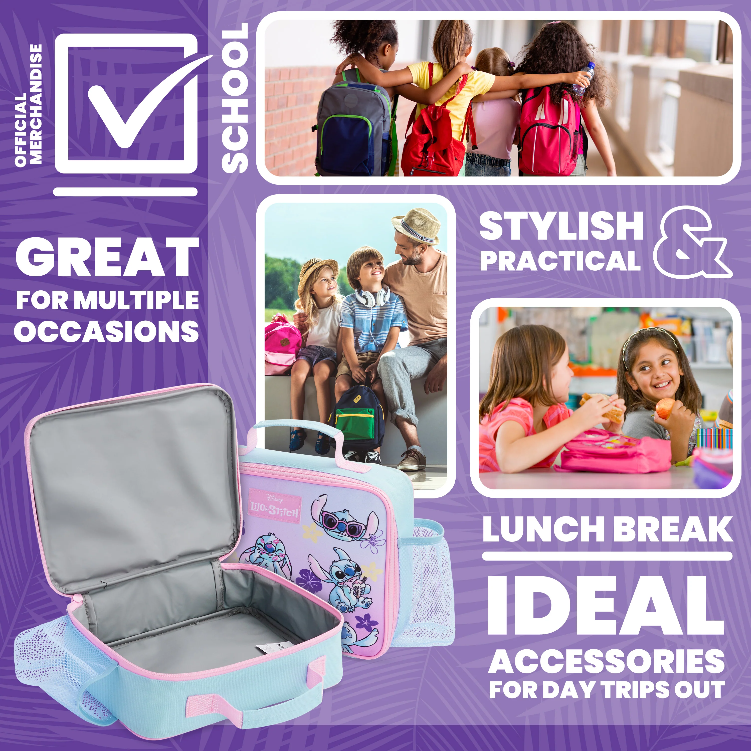 Disney Stitch Lunch Bag for Kids with Insulated Lining Portable Lunch Cooler Bag - Image 5