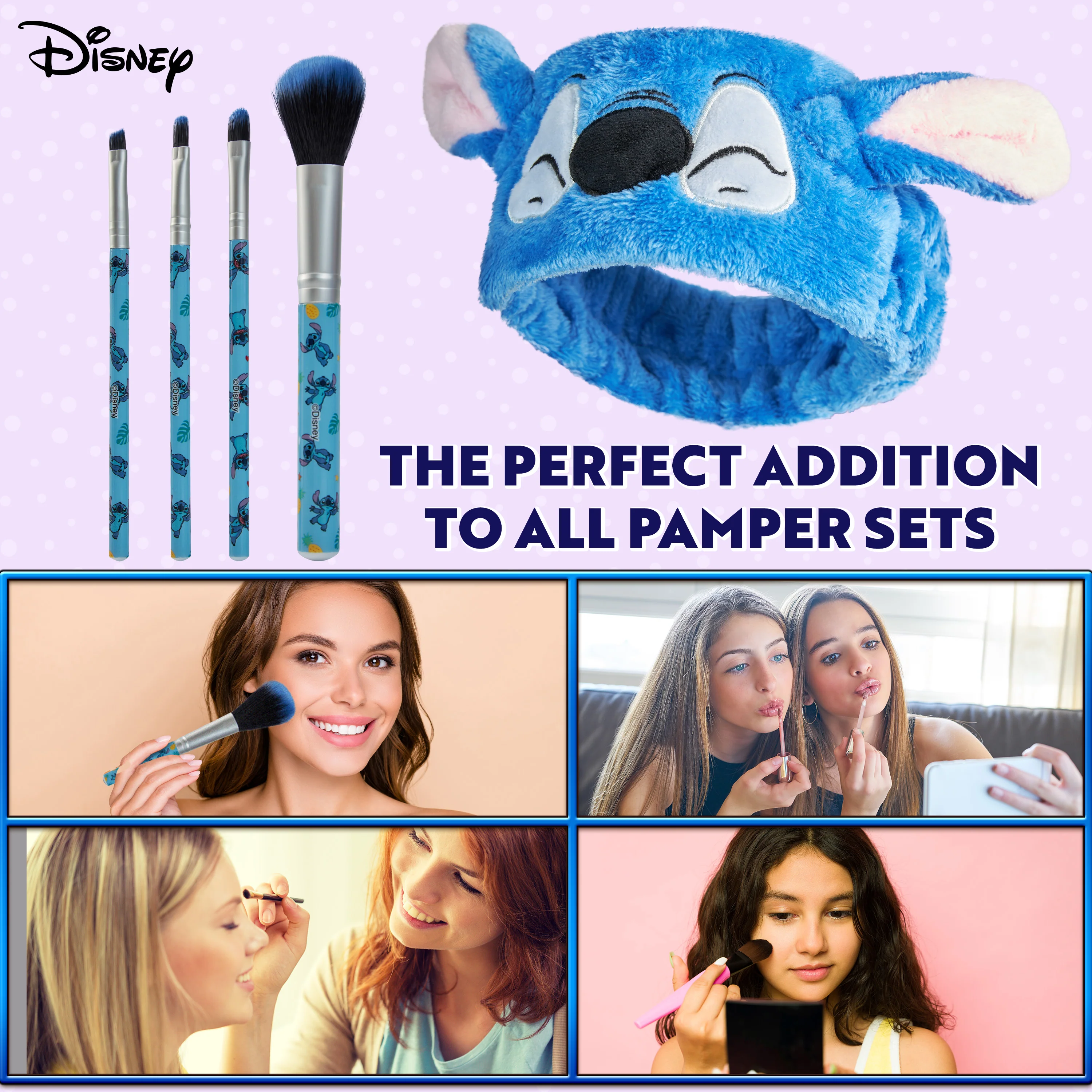 Disney Stitch Makeup Brush Set for Women Fluffy Makeup Headband Eyeshadow Brushes Travel Case Stitch Gifts (Blue) - Image 4