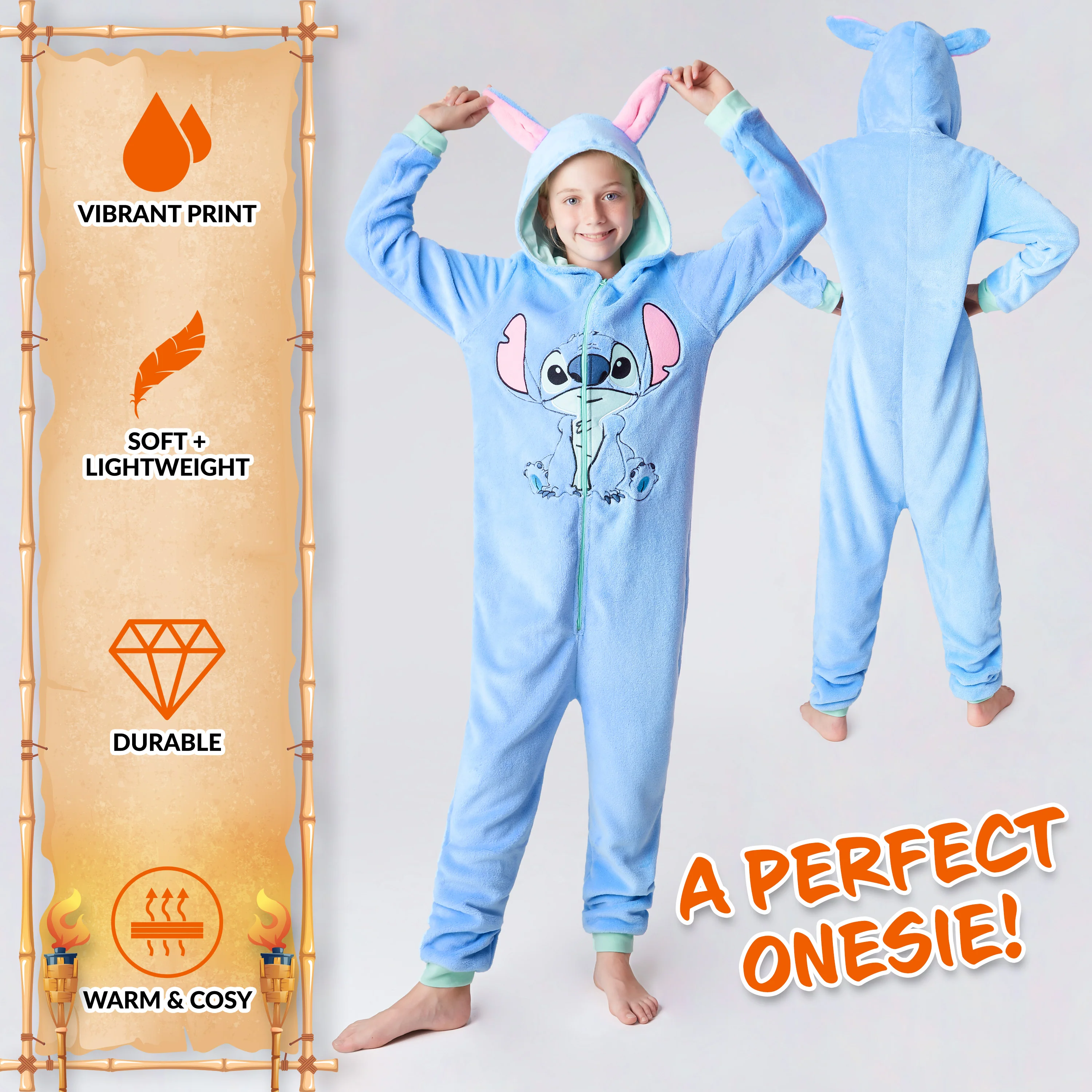 Disney Stitch Onesie for Kids Fleece Pyjamas Lounge Wear Eeyore Minnie Mouse Stitch Gifts - Image 4