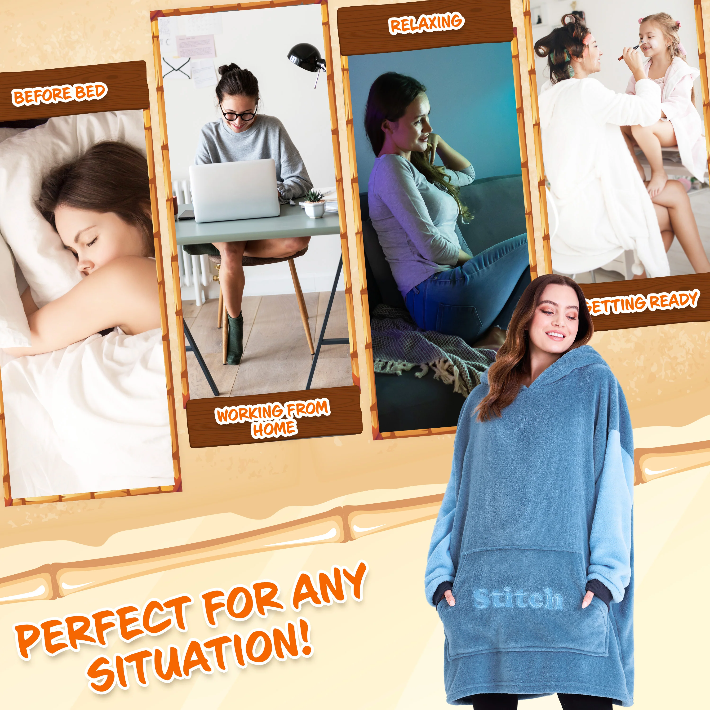 Disney Stitch Oversized Blanket Hoodie for Women - Blue Stitch - Image 5