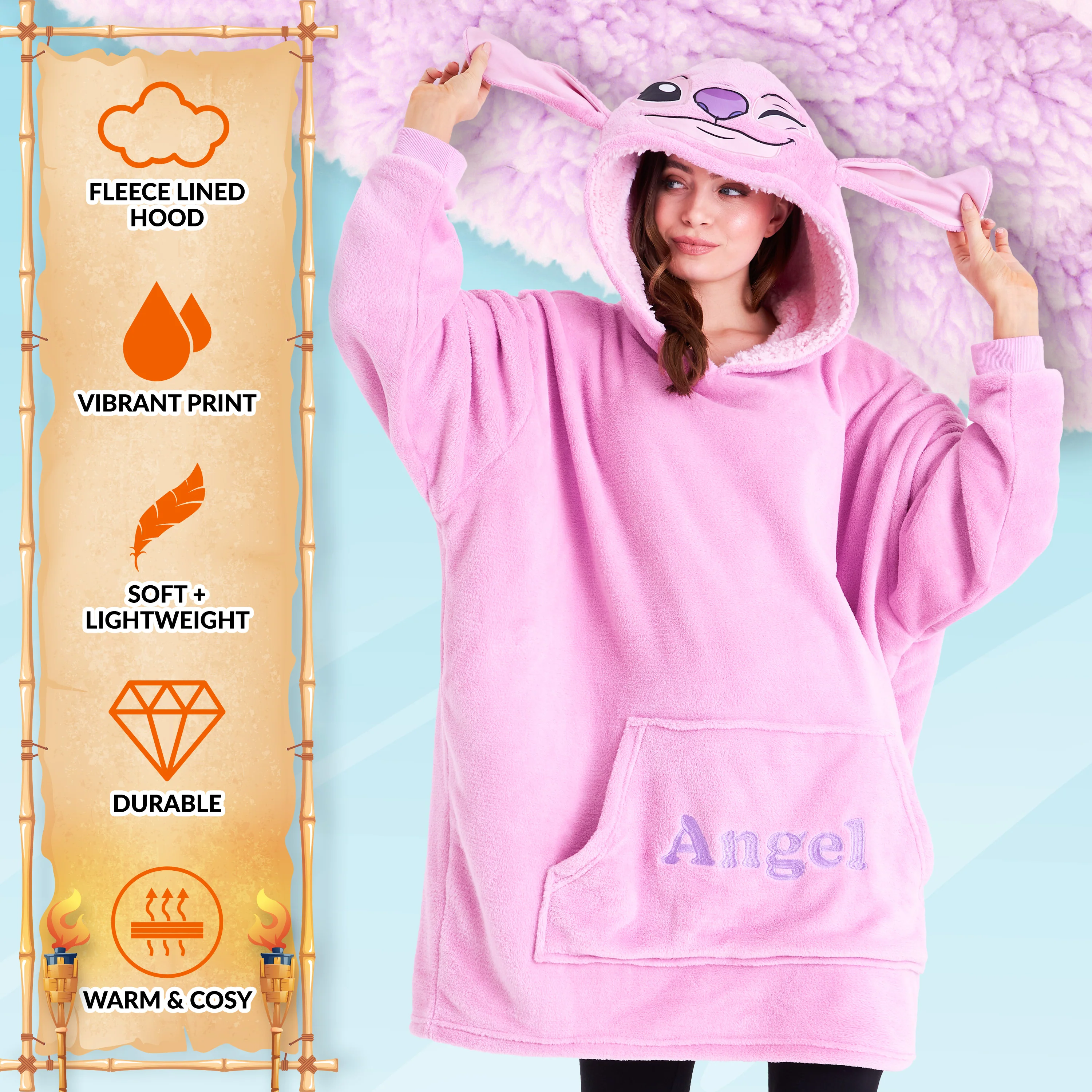 Disney Stitch Oversized Blanket Hoodie for Women - Pink Angel - Image 3