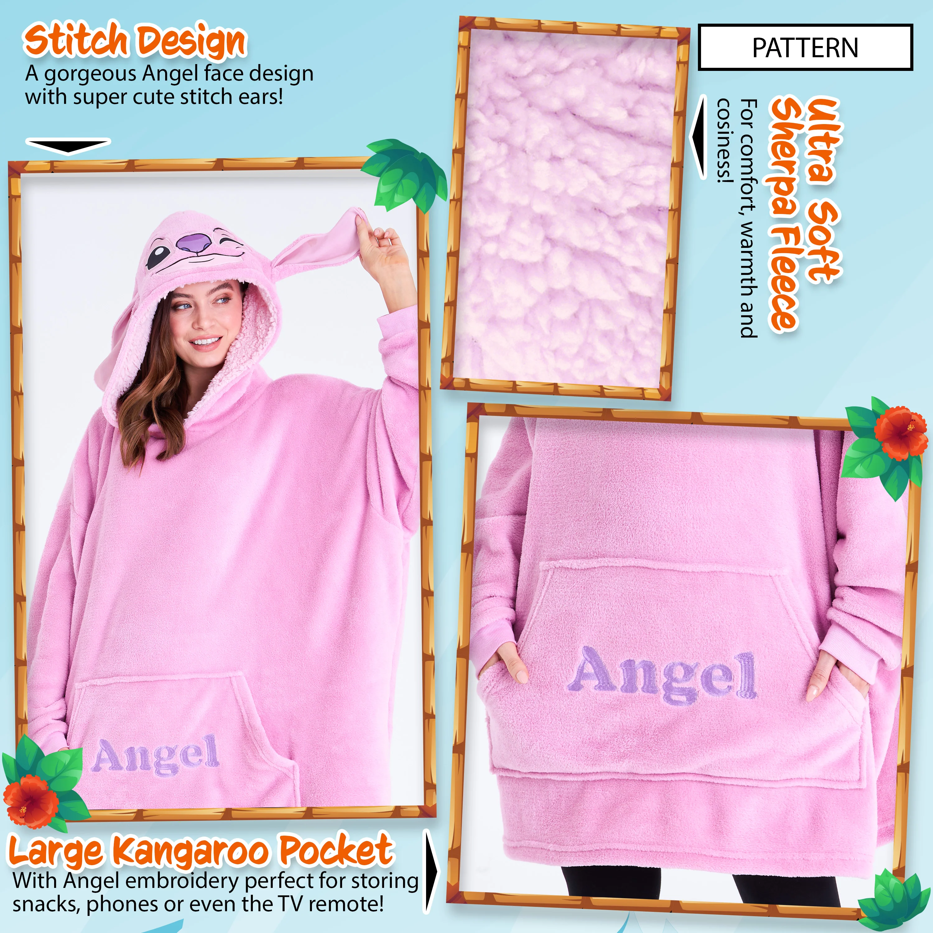 Disney Stitch Oversized Blanket Hoodie for Women - Pink Angel - Image 4
