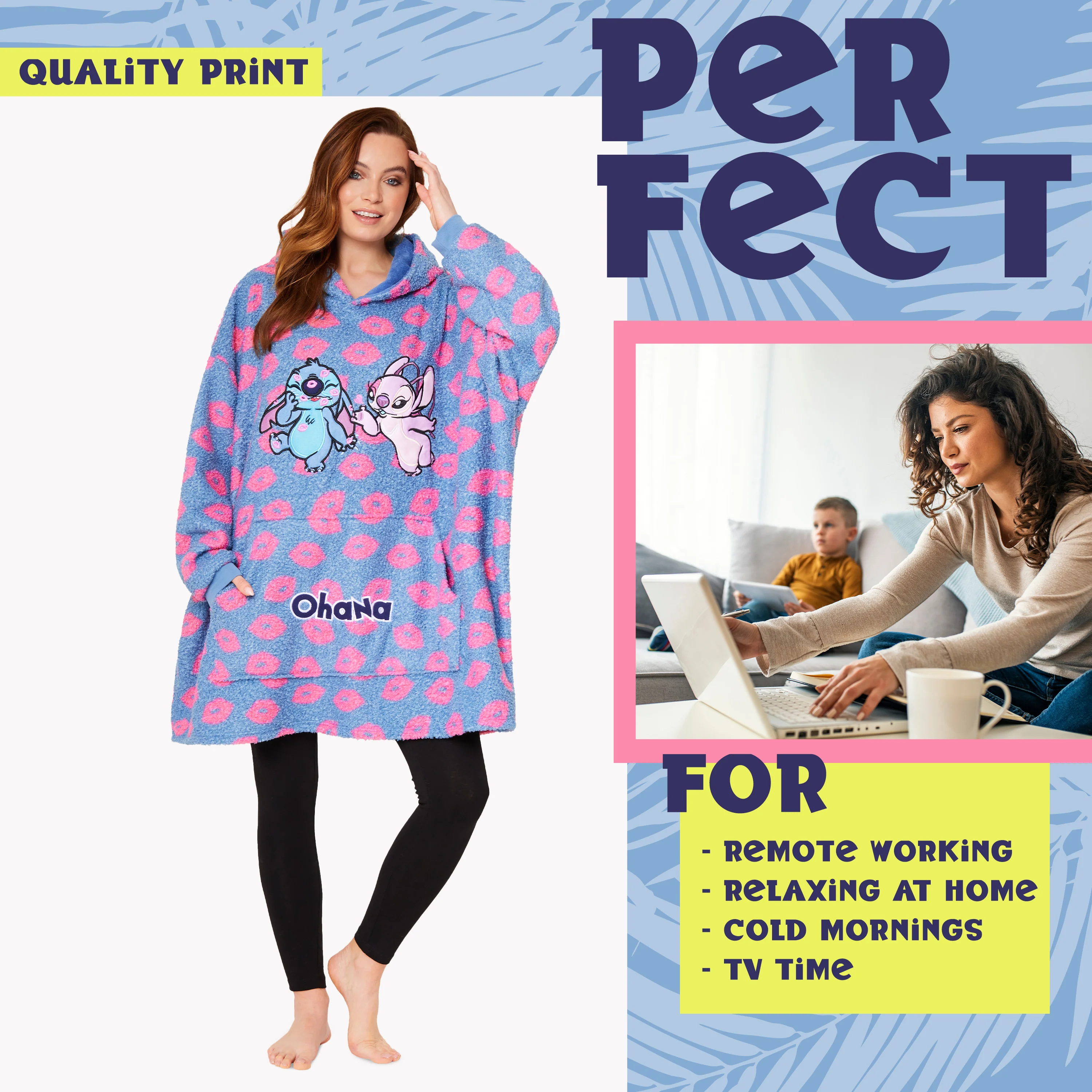 Disney Stitch Oversized Blanket Hoodie for Women - Stitch & Angel - Image 4