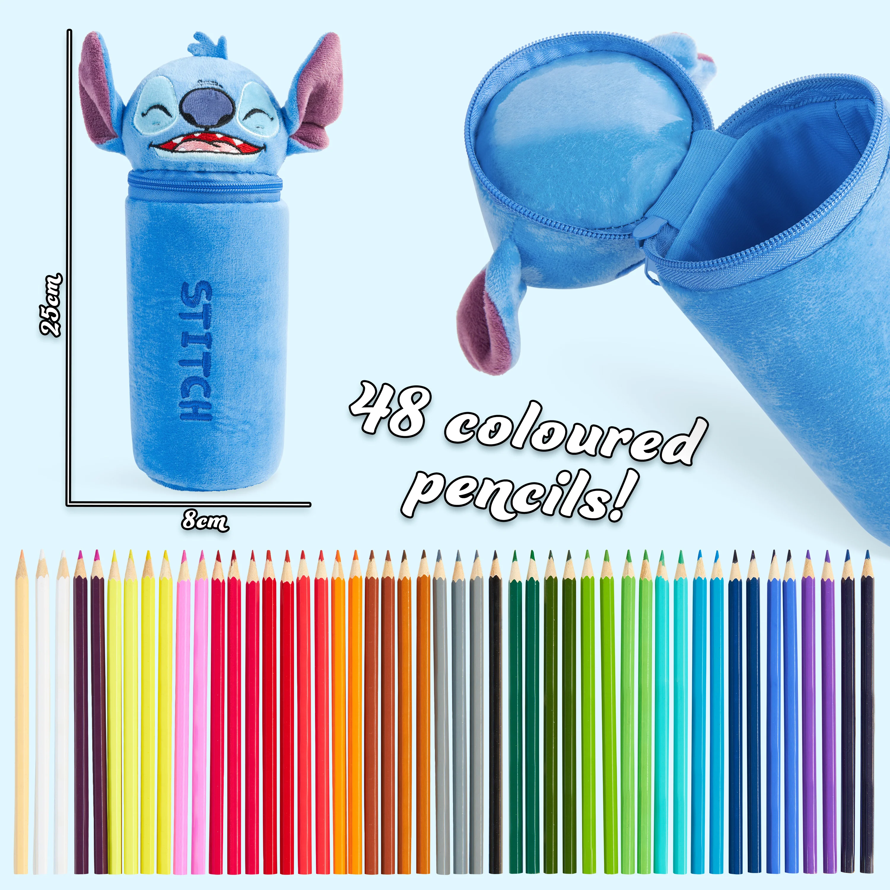 Disney Stitch Pencil Case with 48 Colouring Pencils Included - Blue - Image 6