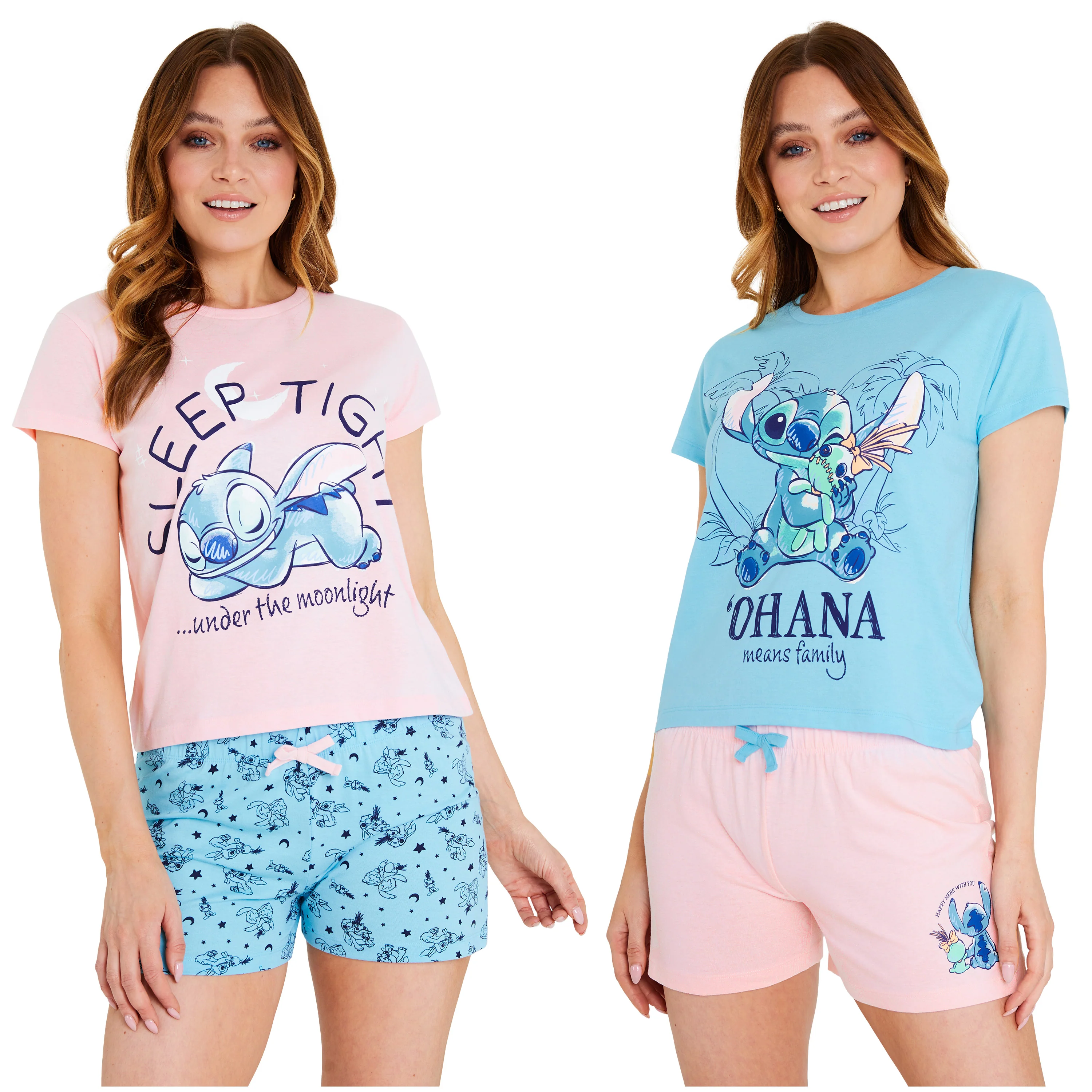 Disney Stitch Pyjamas for Women Short Sleeve PJs Set 2 Pack Lounge Sets Nightwear