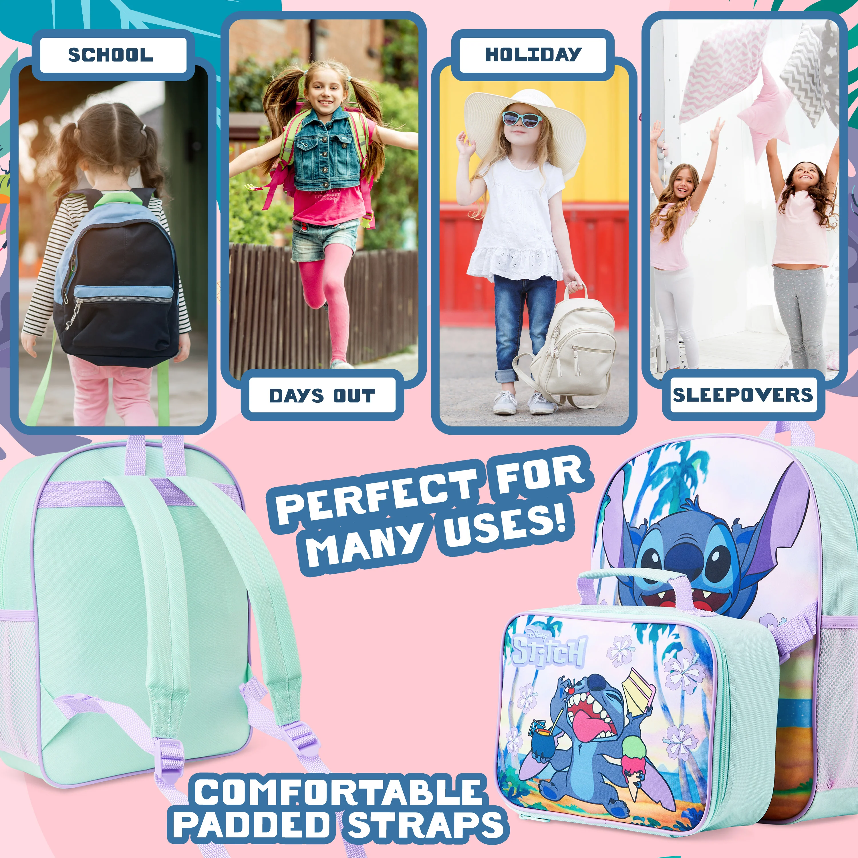 Disney Stitch School Bags for Girls with Detachable Lunch Bag - Image 5