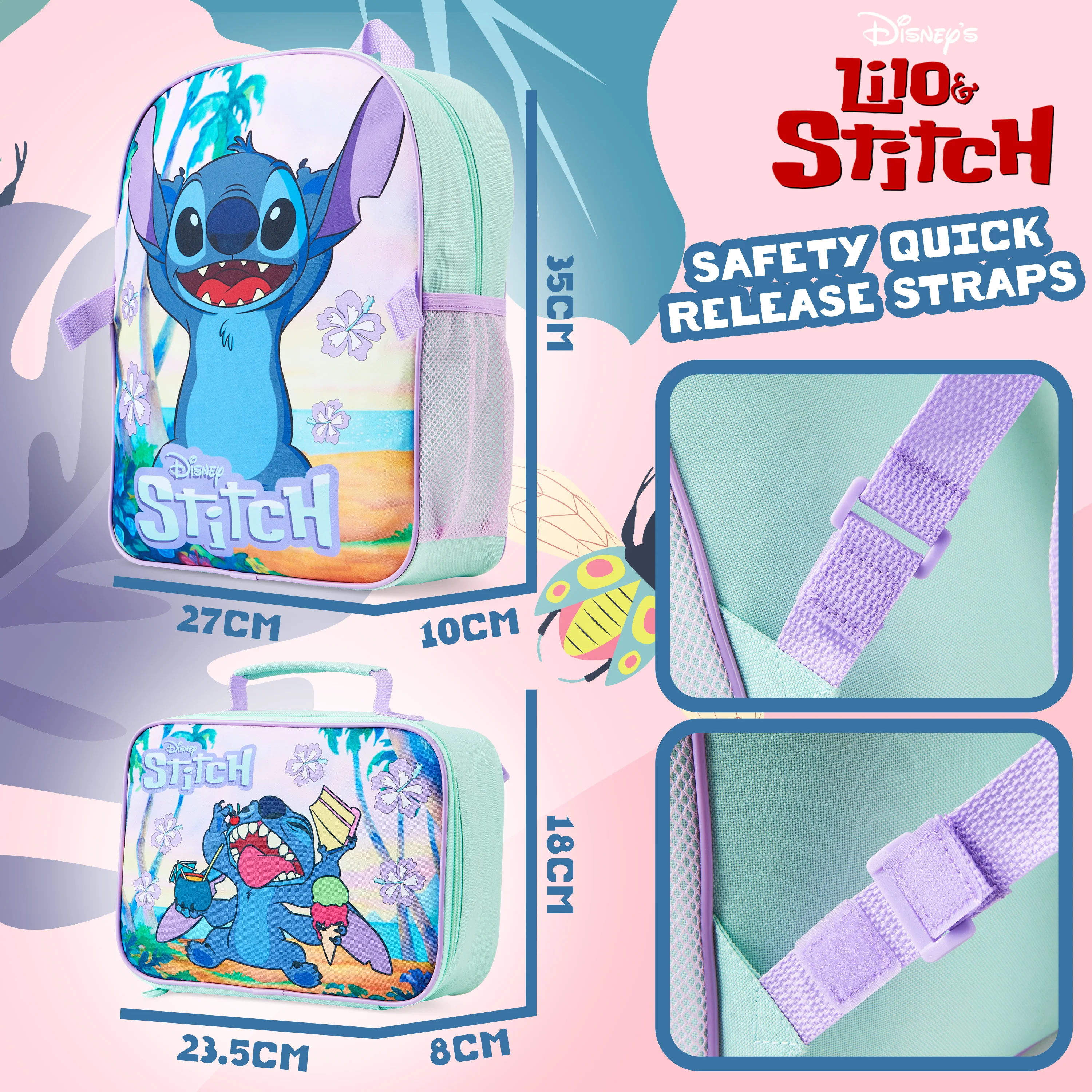 Disney Stitch School Bags for Girls with Detachable Lunch Bag - Image 6