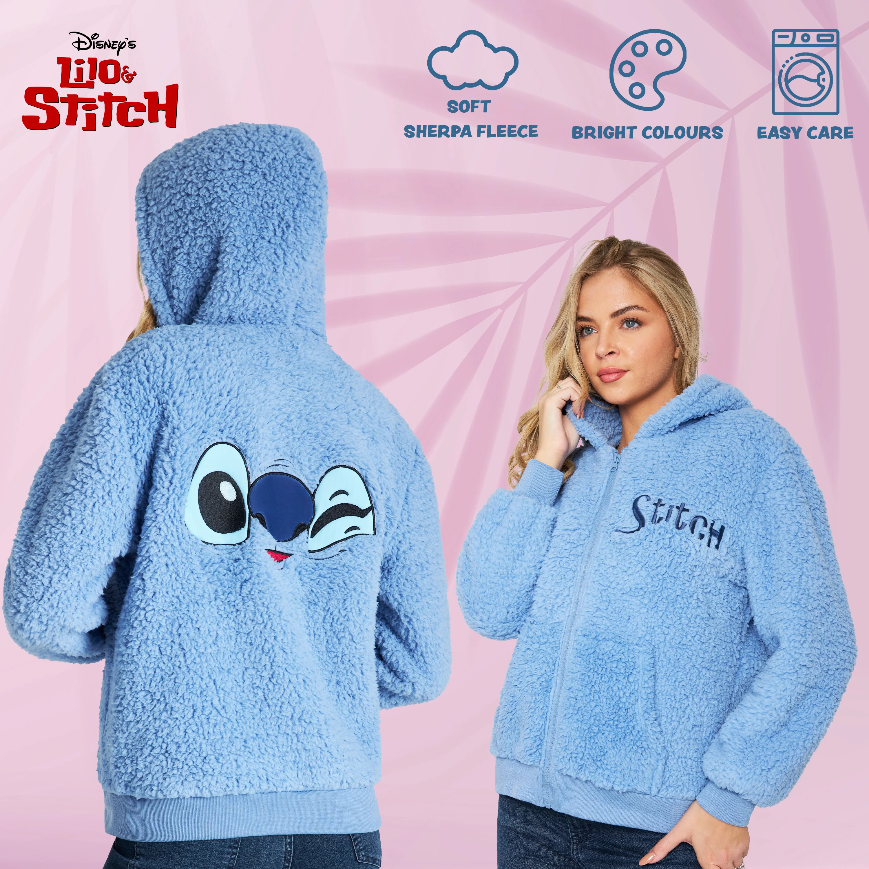 Disney Stitch Sherpa Hoodie for Girls, Zip Up Fleece Fluffy Hoodie for Kids Teens - Image 5