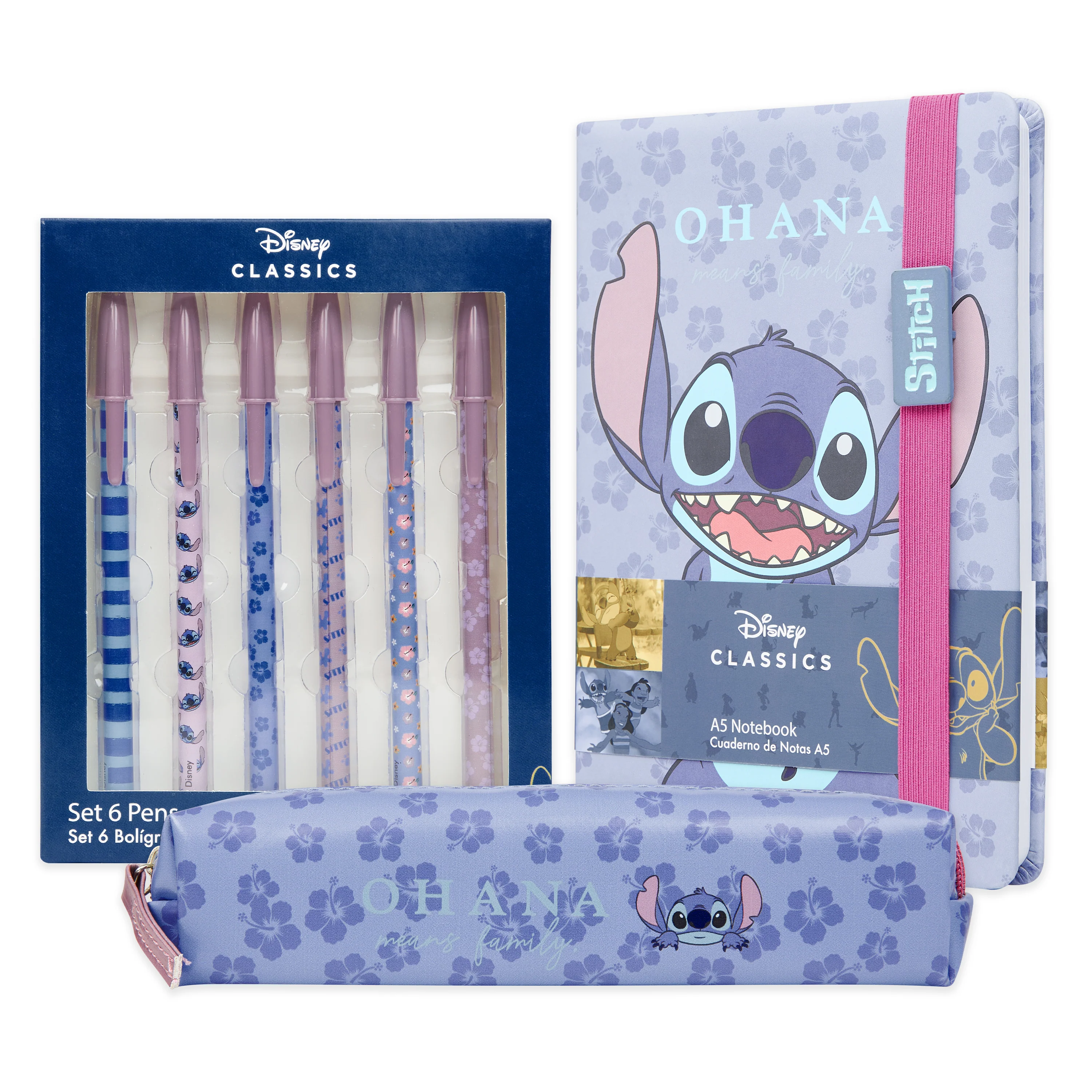 Disney Stitch Stationery Supplies Set Notebook Pencil Case & Ballpoint Pens or Notepad Colouring Pencils & Accessories for School Office (Blue)