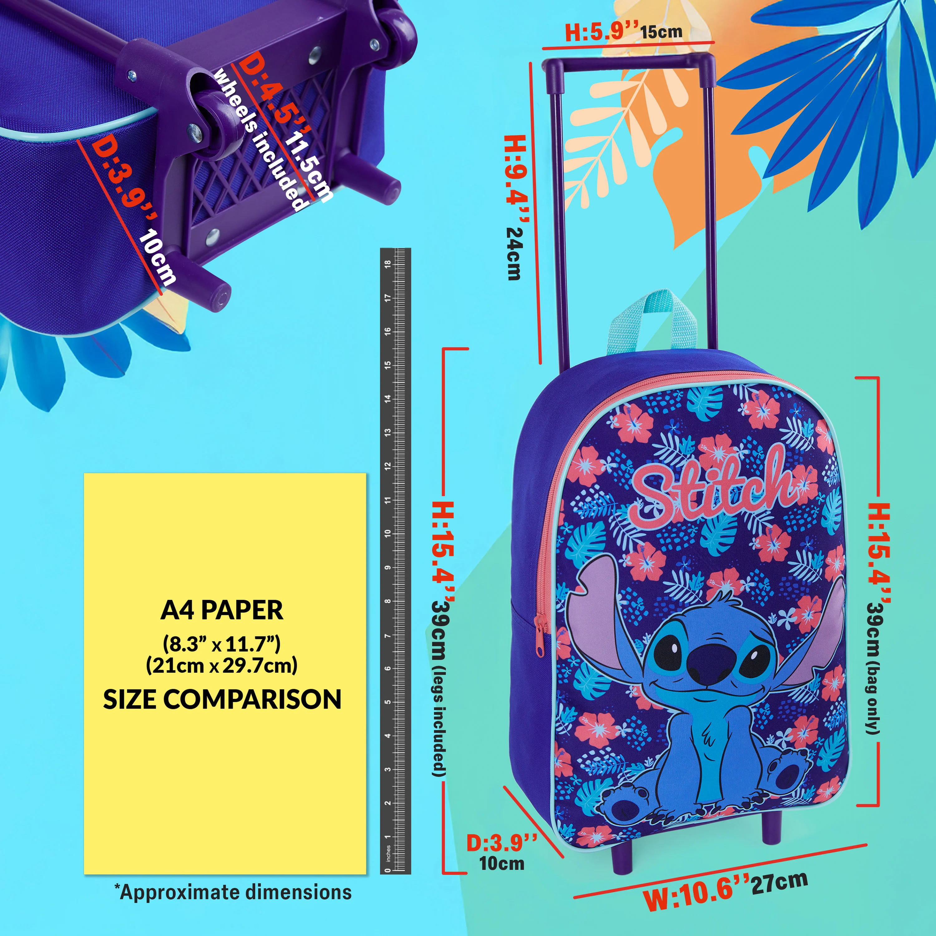 Disney Stitch Suitcase - Foldable Trolley Bag 39 x 27cm 10.5 litres 2 Wheels - Image 3