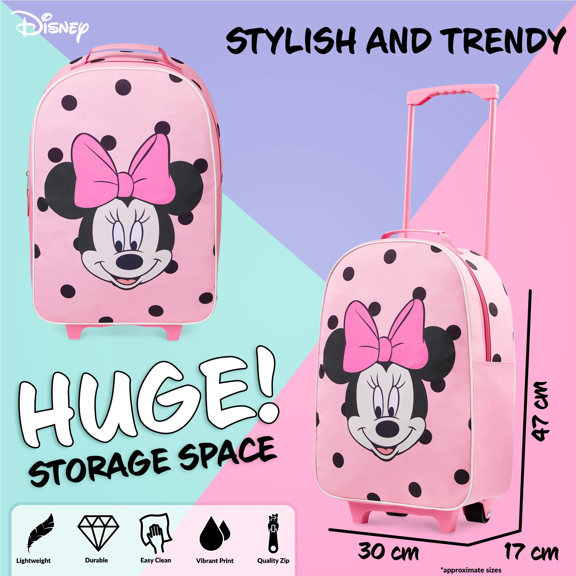 Disney Suitcase for Girls, Carry On Minnie Mouse Travel Bag with Wheels - Image 4