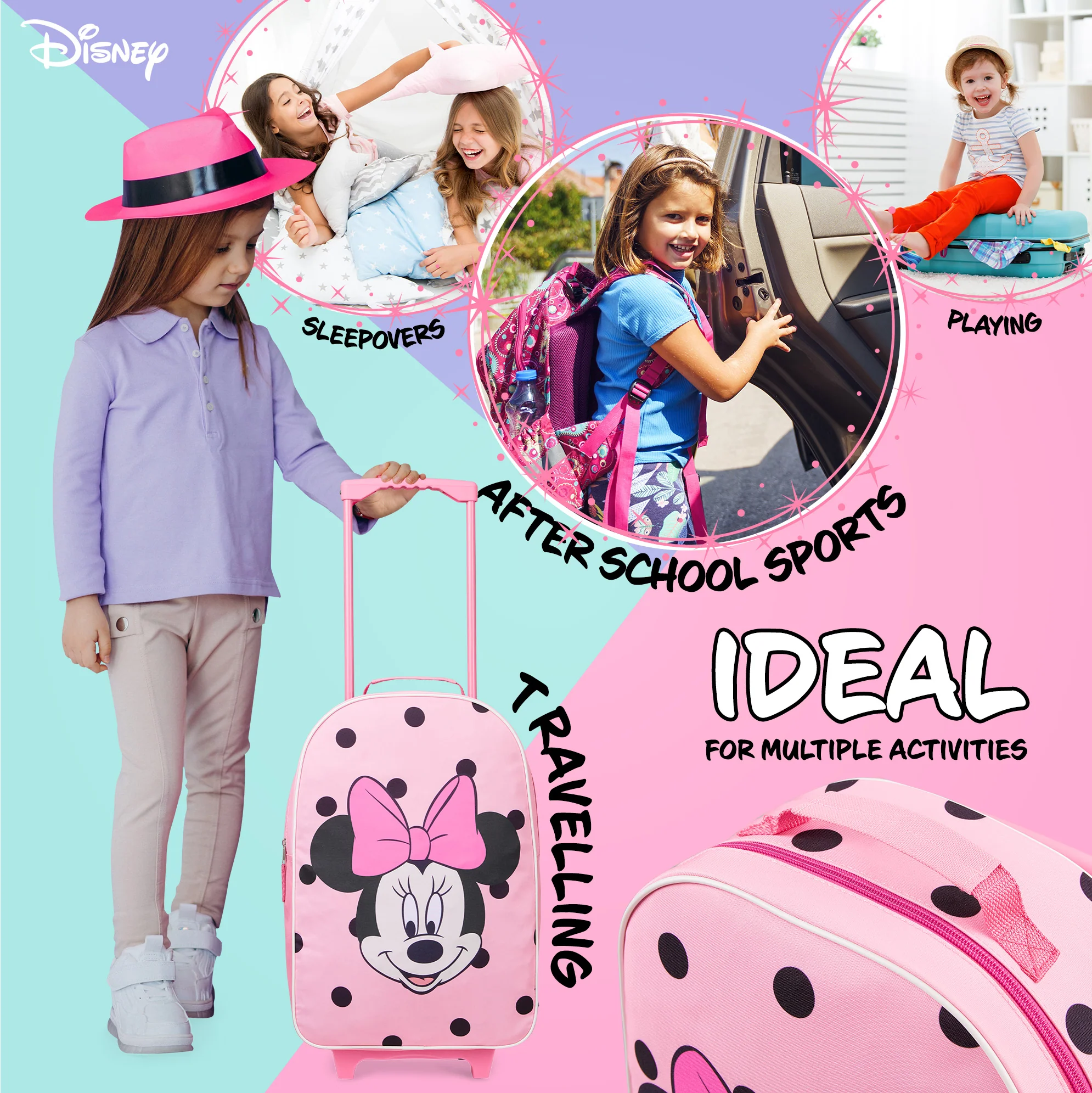 Disney Suitcase for Girls, Carry On Minnie Mouse Travel Bag with Wheels - Image 5