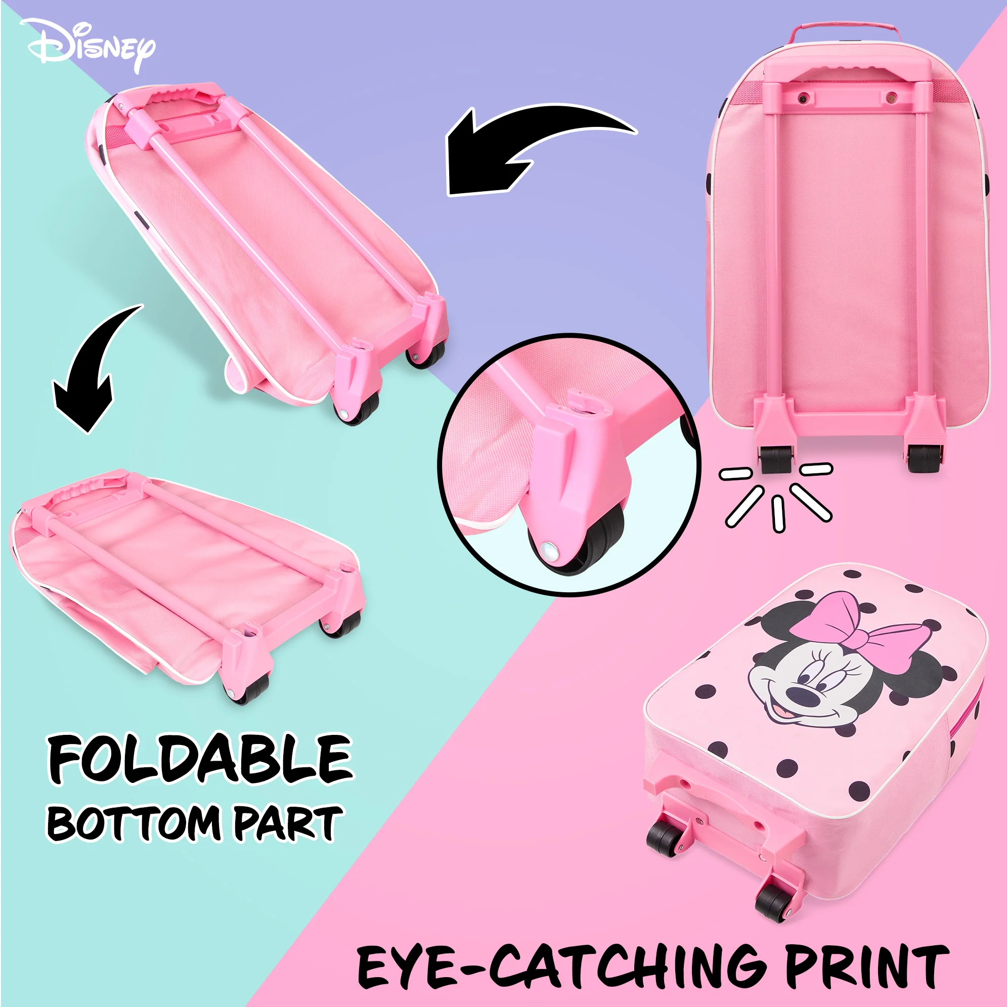 Disney Suitcase for Girls, Carry On Minnie Mouse Travel Bag with Wheels - Image 6