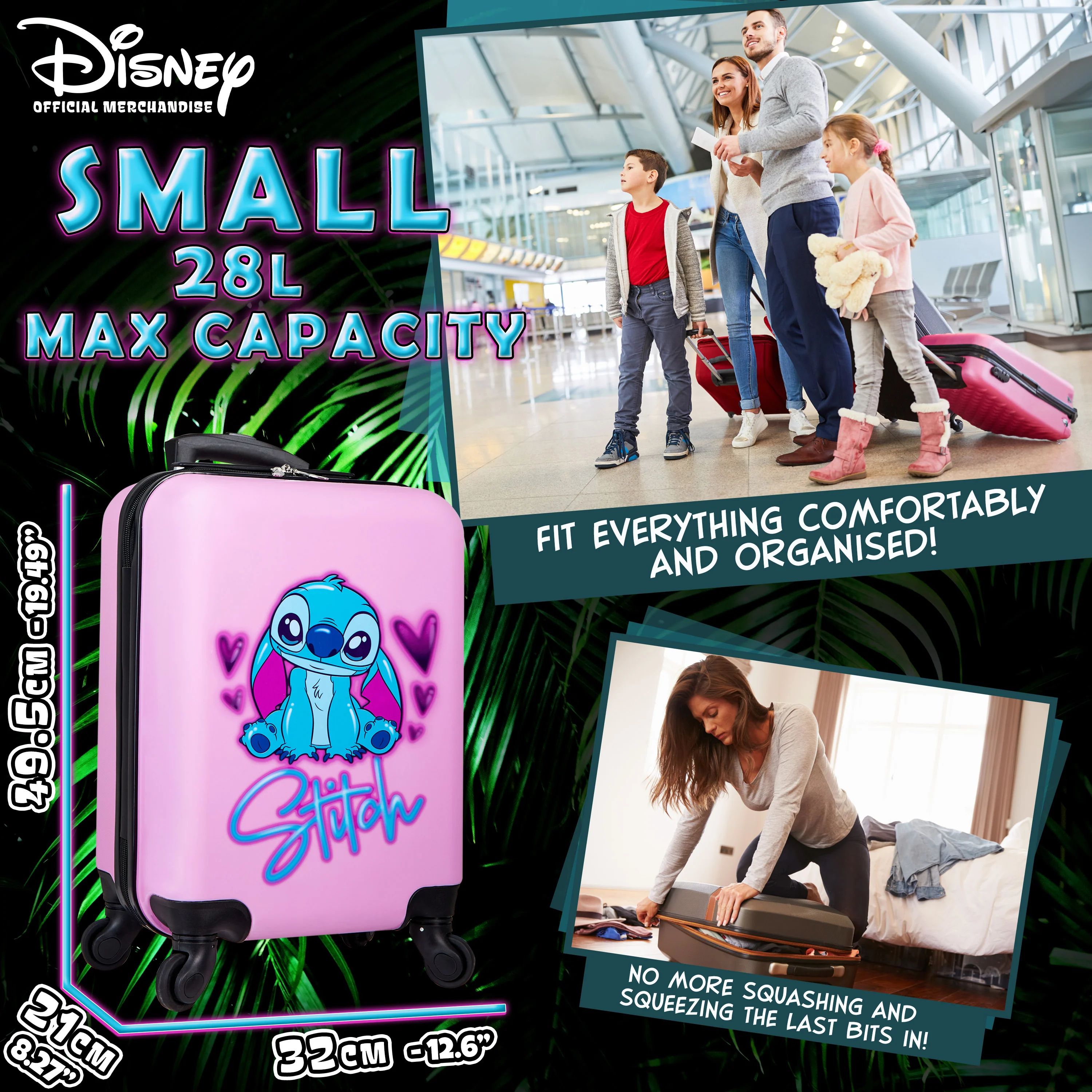 Disney Stitch Suitcase Hard Shell 49.5 x 32 x 21cm 28L Capacity - Image 4