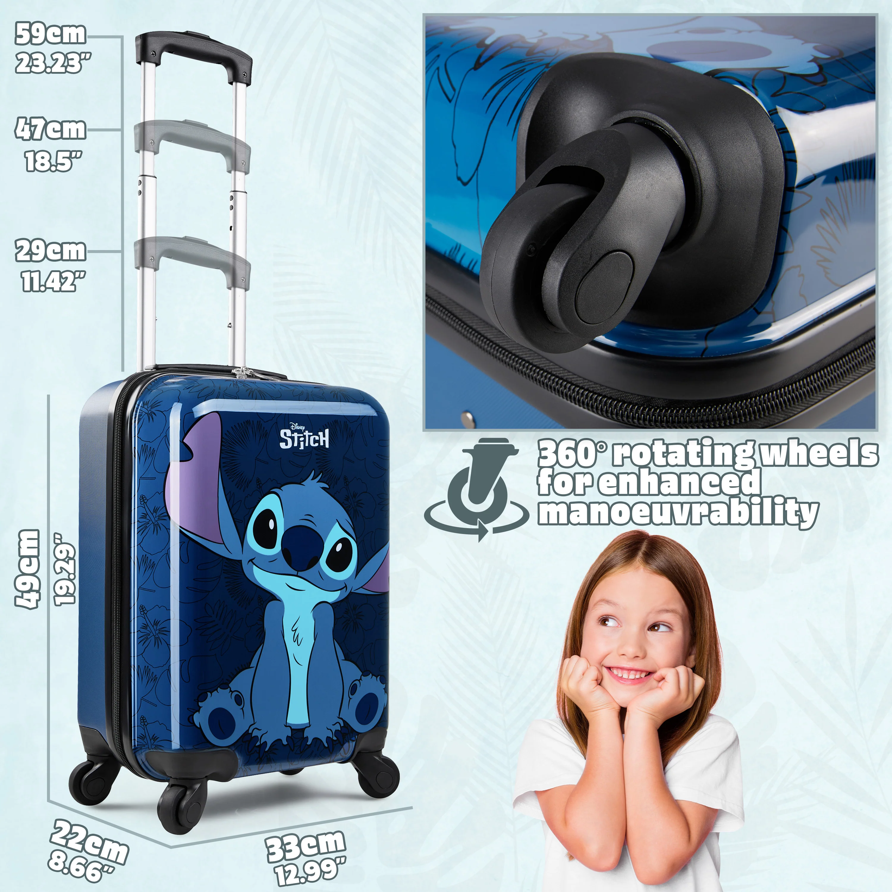 Disney Stitch Suitcase Hard Shell 49 x 33 x 22 30L Capacity 4 Spinner Wheels - Image 4