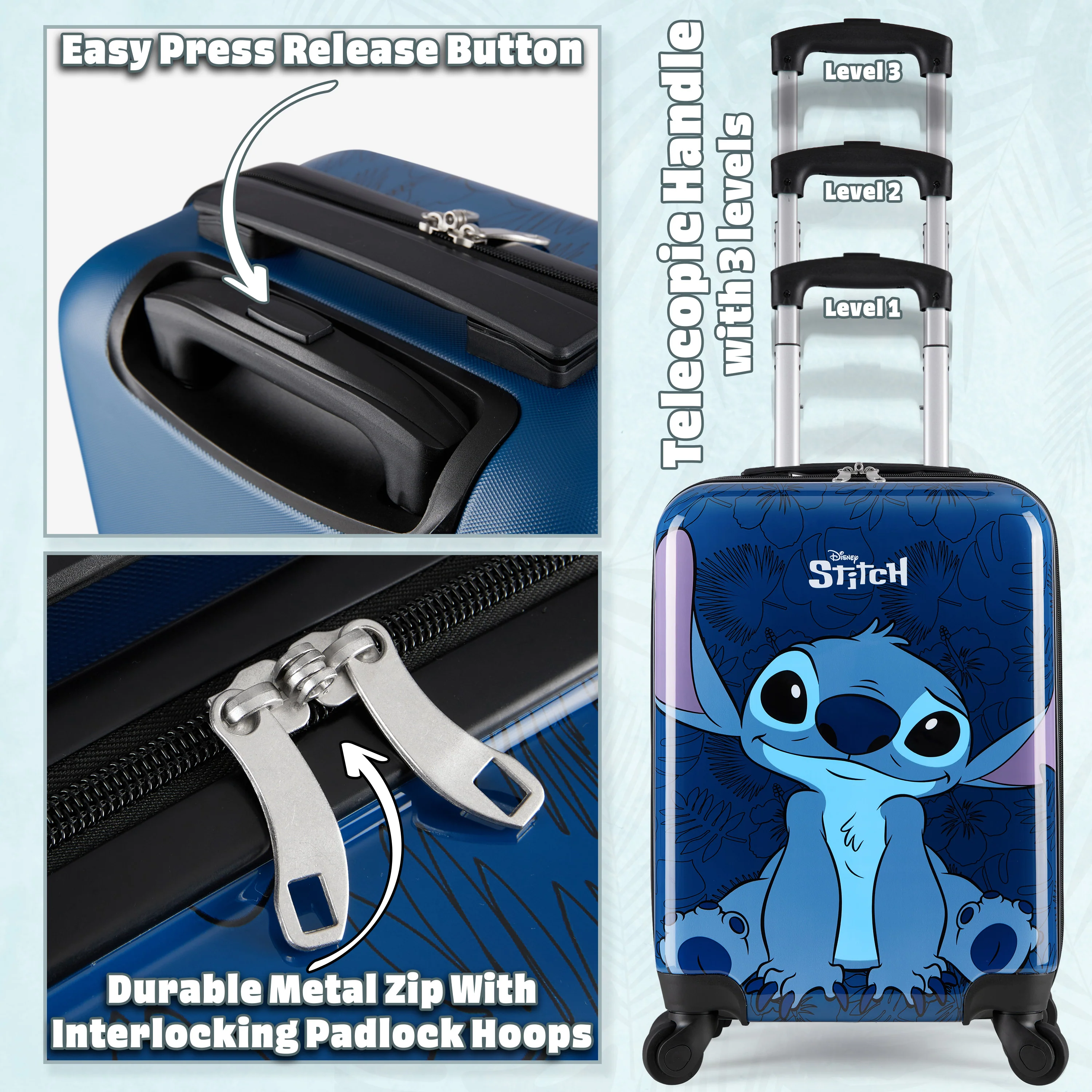 Disney Stitch Suitcase Hard Shell 49 x 33 x 22 30L Capacity 4 Spinner Wheels - Image 5