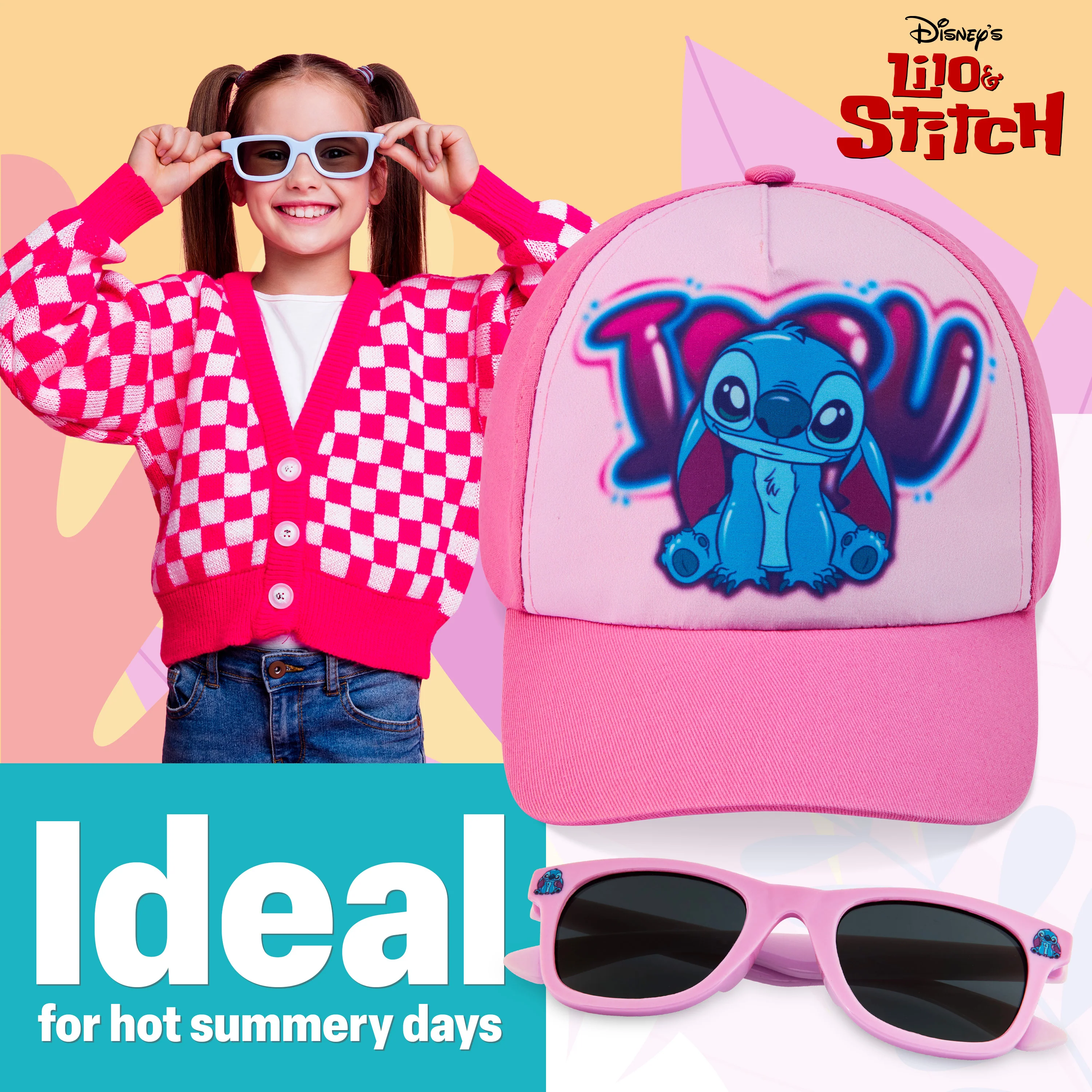 Disney Stitch Sunglasses Baseball Cap Girls Accessories Set Summer Lightweight Sun Hat - Image 3