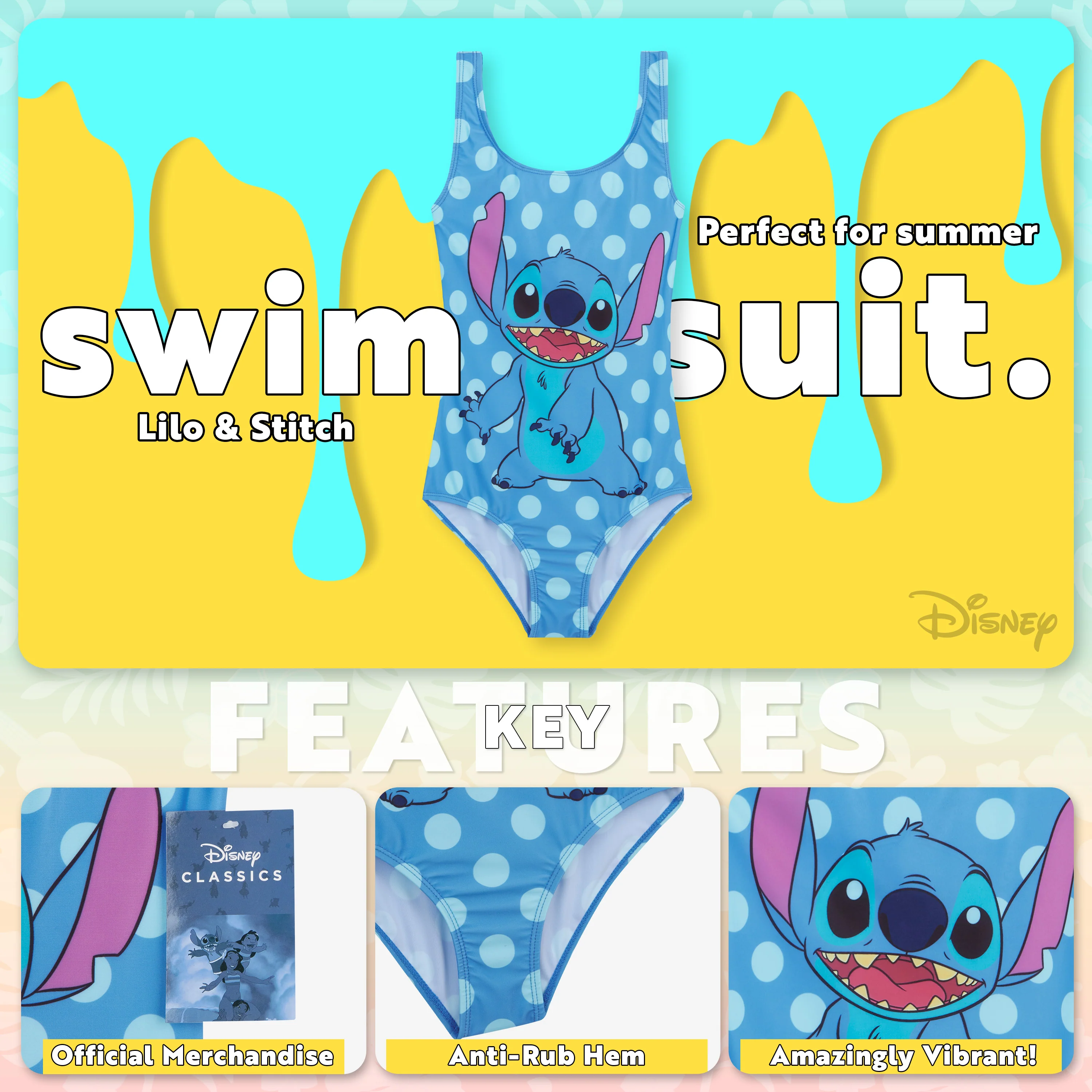 Disney Stitch Swimming Costume Girls, One Piece Swimsuit - Image 3