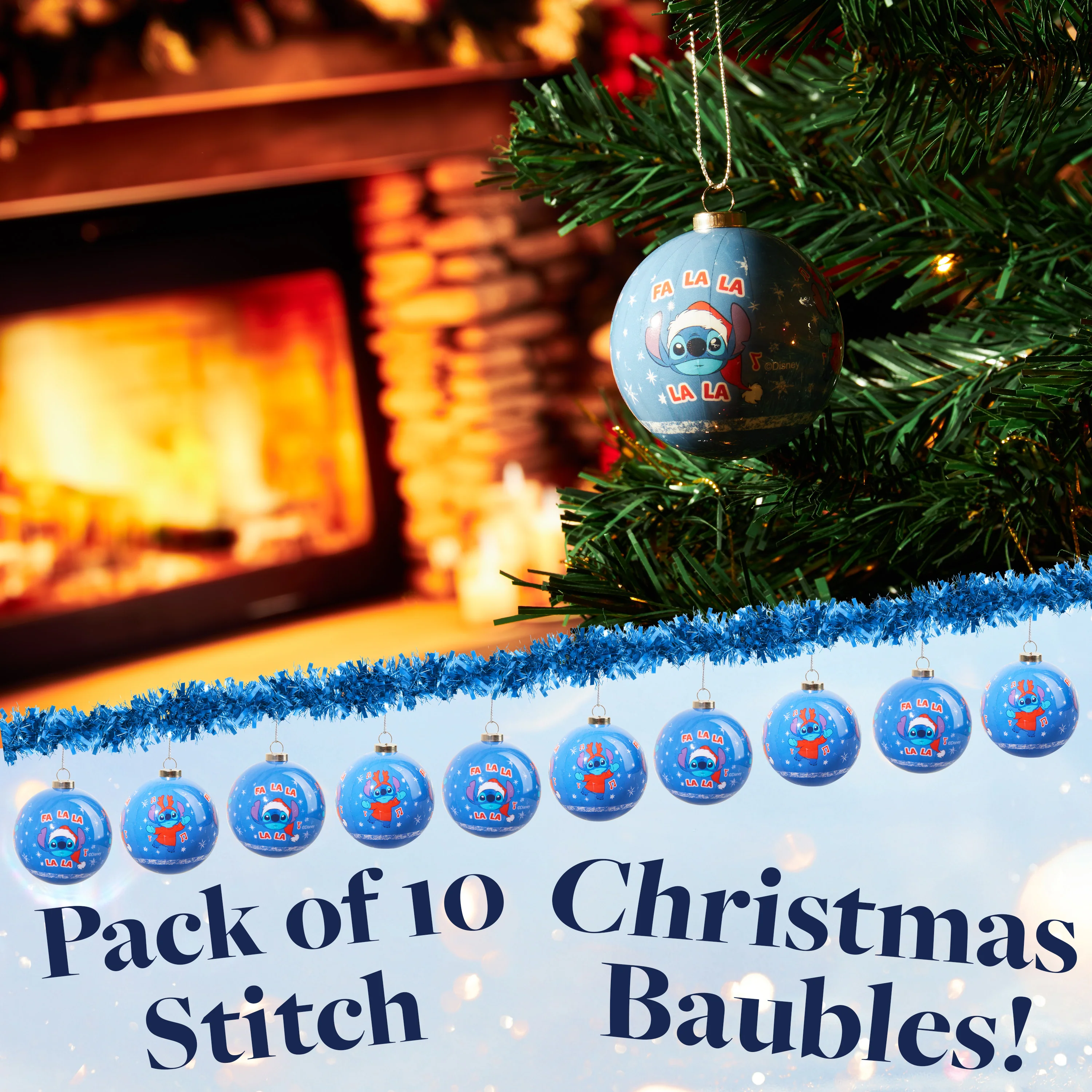 Disney Stitch Tree Baubles Christmas Decorations Pack of 10 Festive Hanging Ornament Balls Xmas Gifts - Image 3