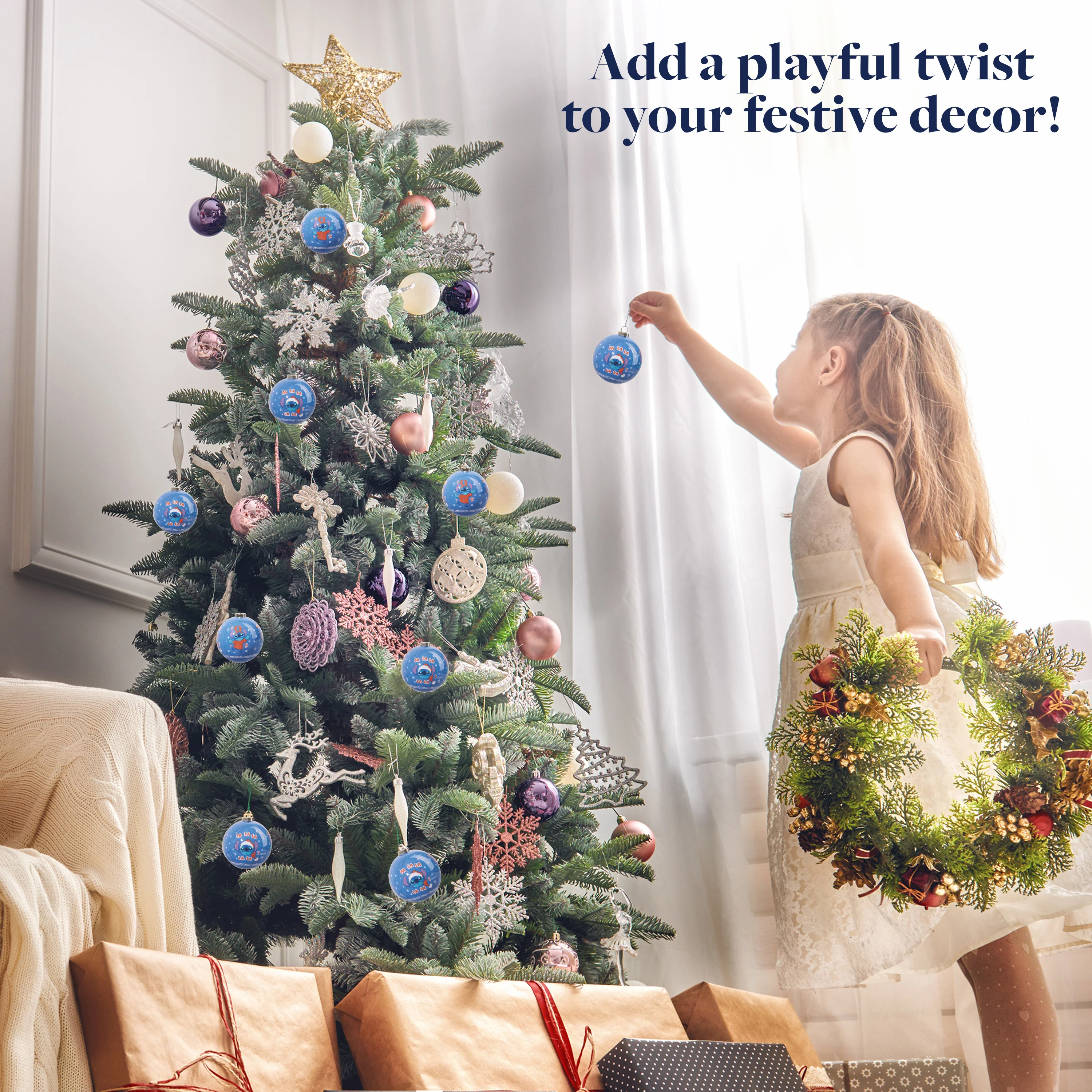 Disney Stitch Tree Baubles Christmas Decorations Pack of 10 Festive Hanging Ornament Balls Xmas Gifts - Image 4