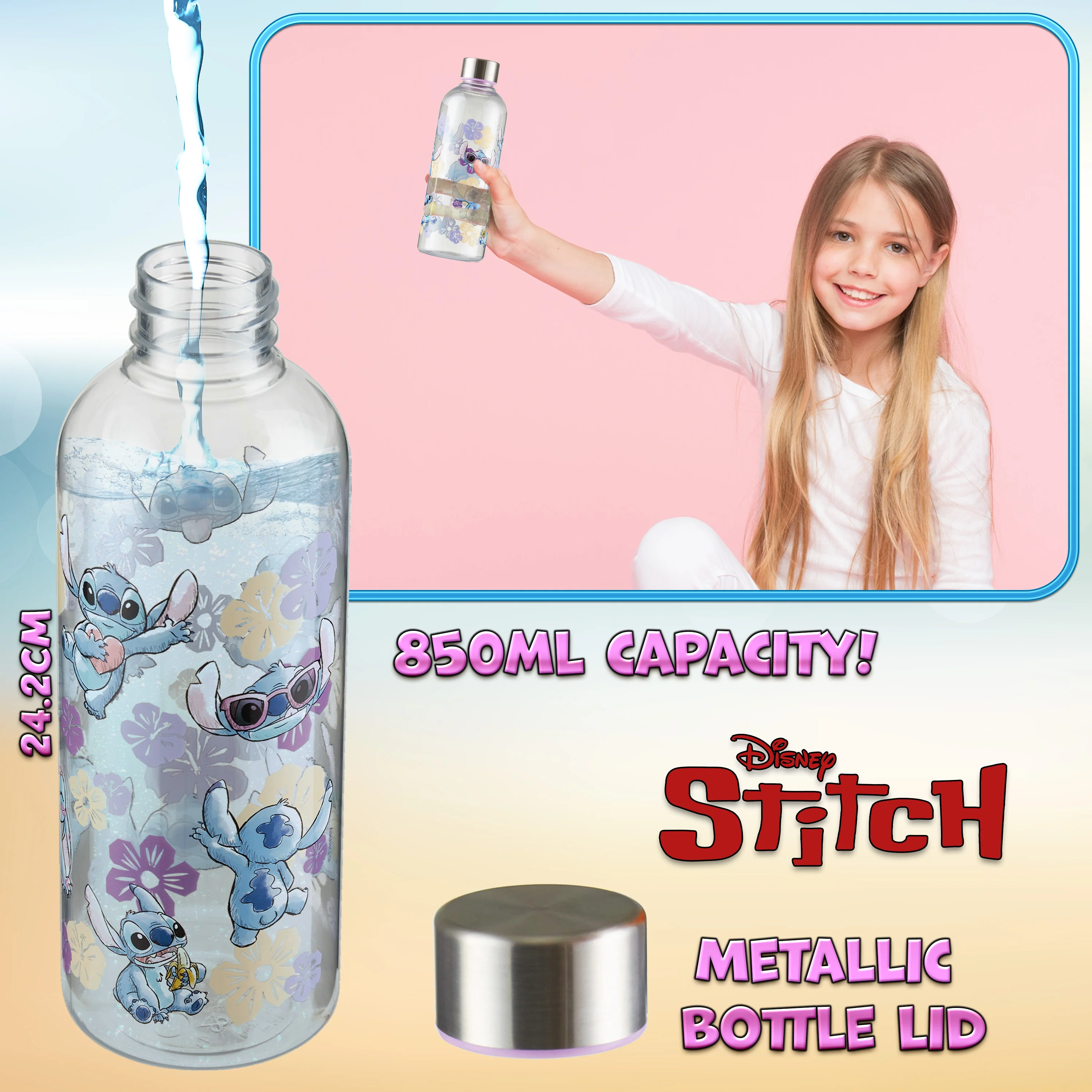 Disney Stitch Water Bottle 850ml Screw Top Bottle BPA Free Drinks Bottle for Kids and Teenagers - Image 3