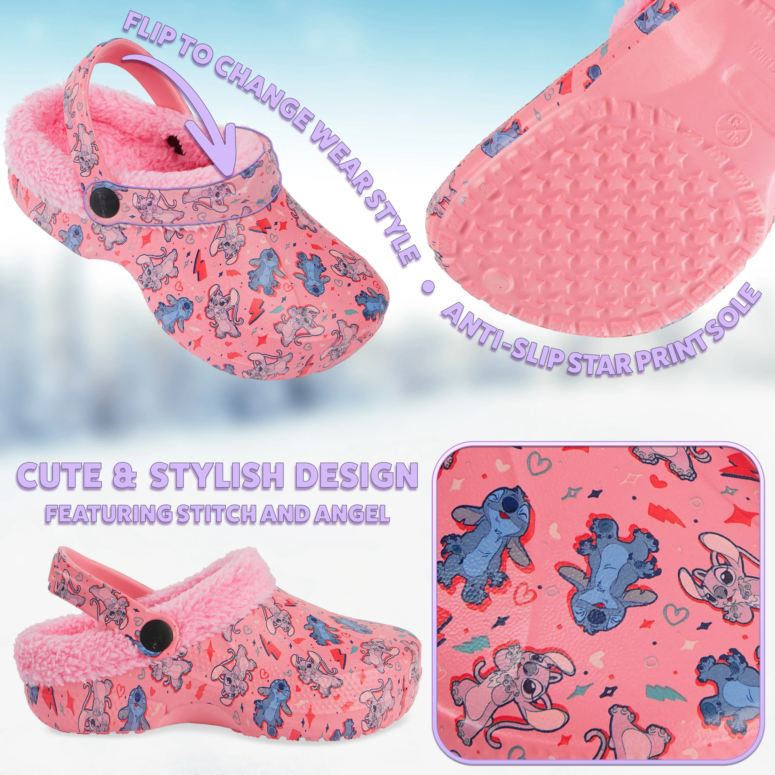 Disney Stitch Winter Clogs Fleece Lining & Removable Charms, Kids Garden Shoes Slip On - Image 4