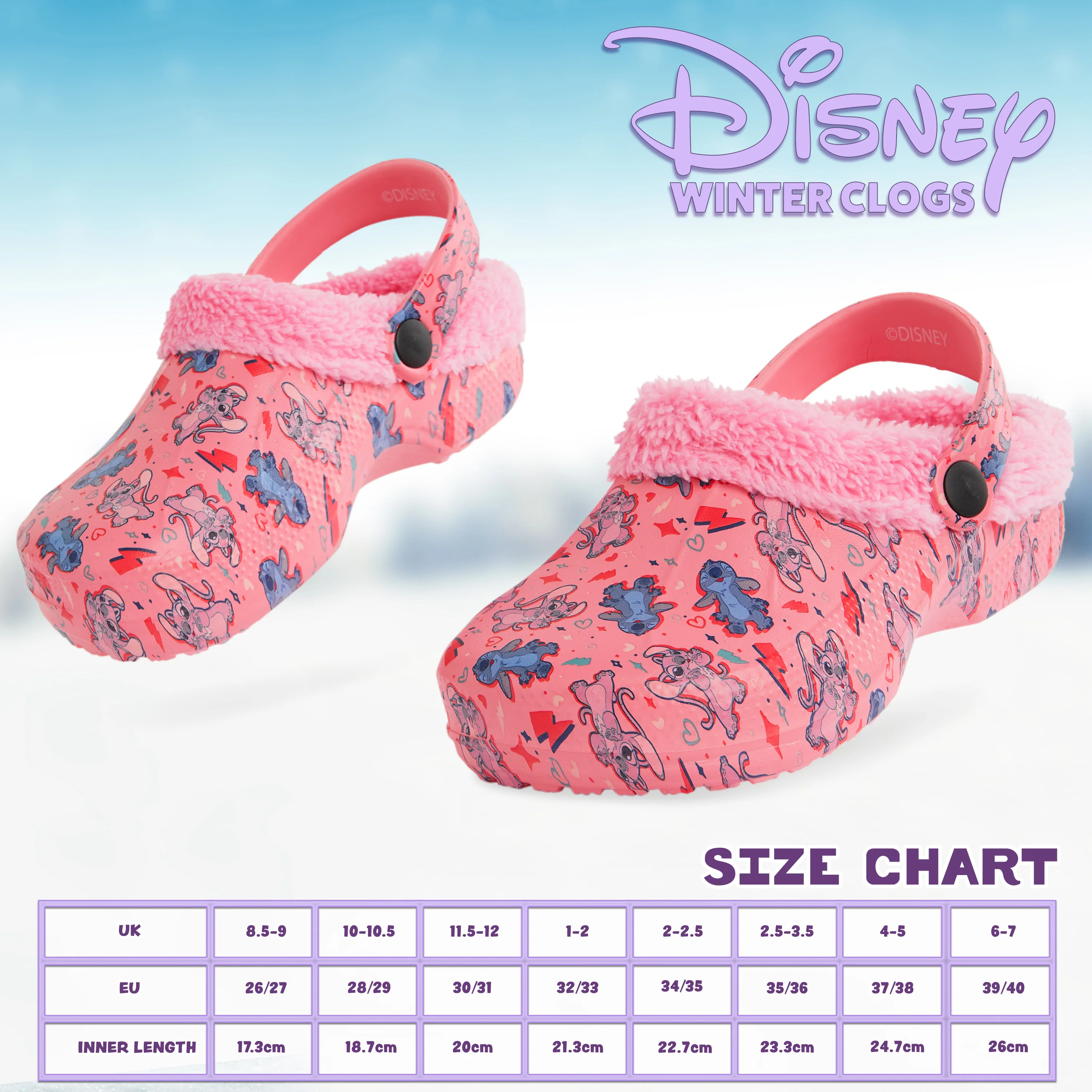 Disney Stitch Winter Clogs Fleece Lining & Removable Charms, Kids Garden Shoes Slip On - Image 6