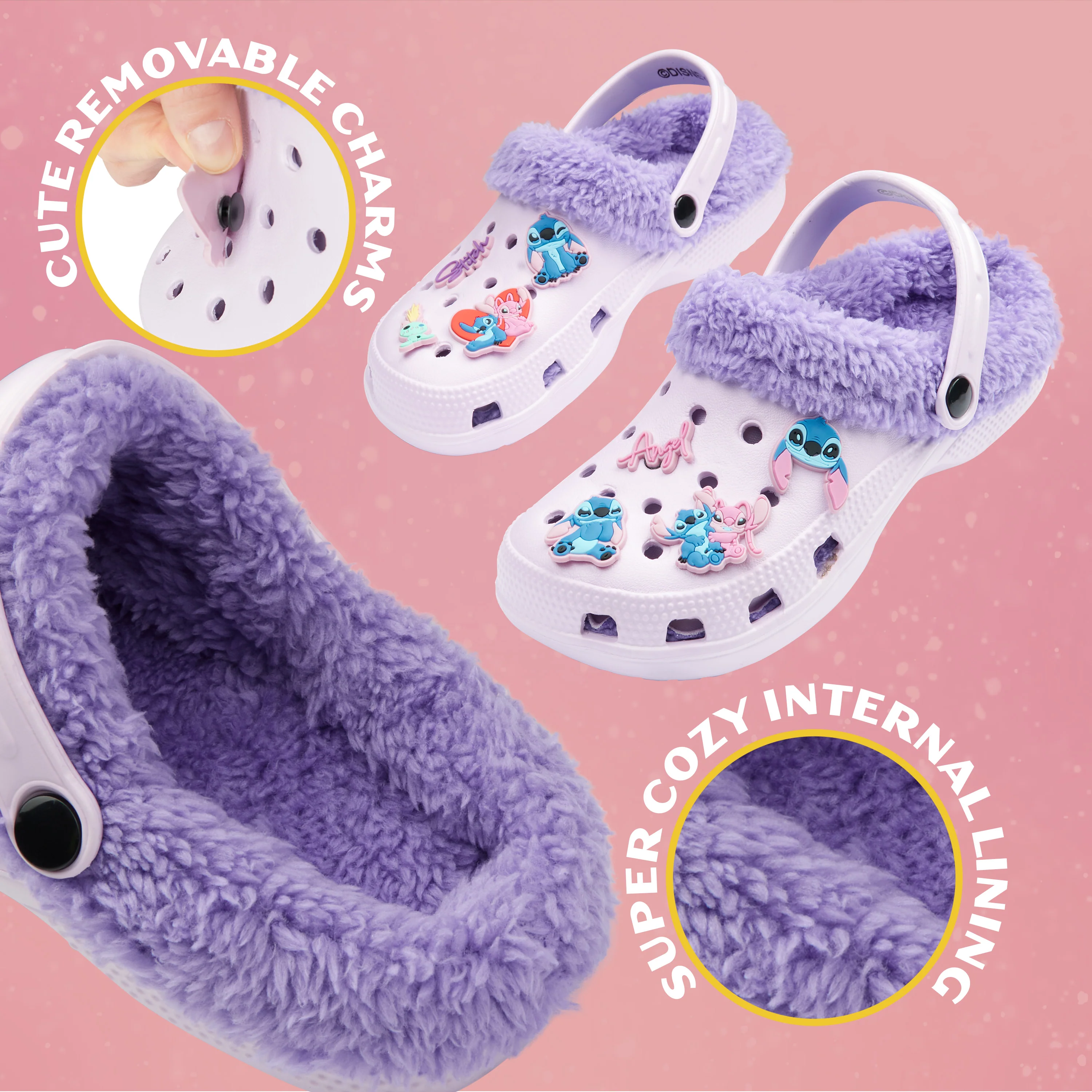 Disney Stitch Winter Clogs Fleece Lining & Removable Charms, Kids Garden Shoes Slip On with Strap - Image 2
