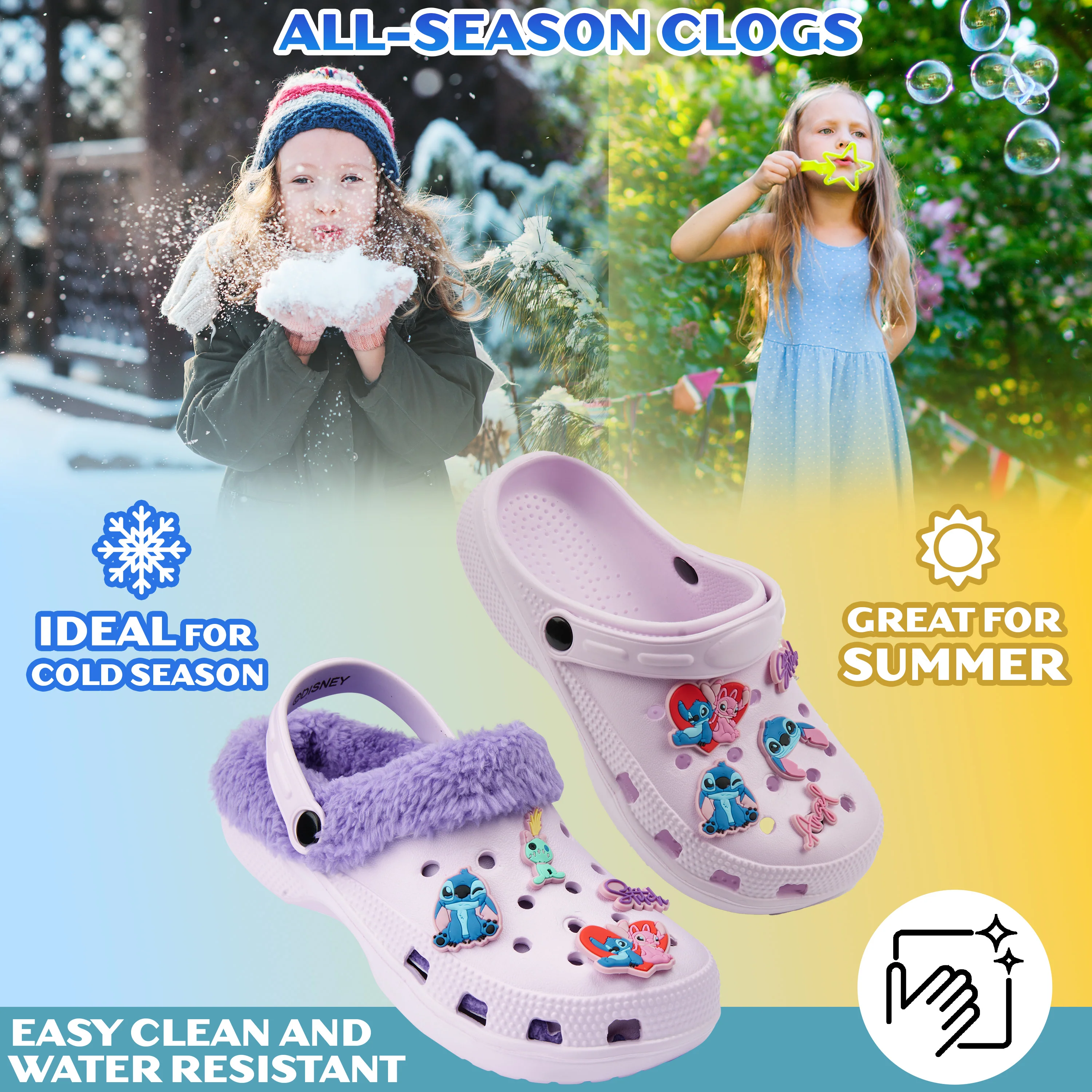Disney Stitch Winter Clogs Fleece Lining & Removable Charms, Kids Garden Shoes Slip On with Strap - Image 5