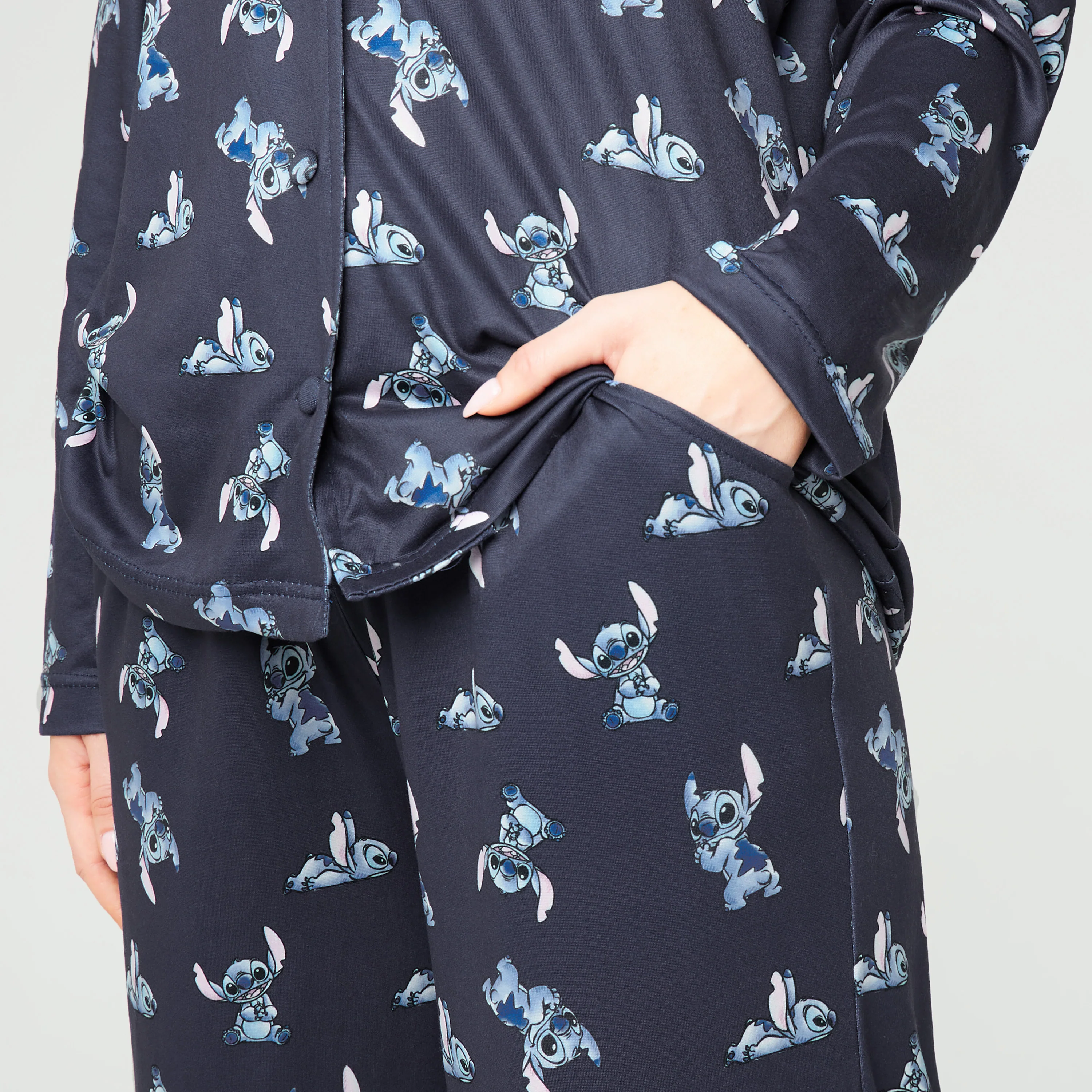 Disney Stitch Womens Pyjamas Set Nightwear Button Front Long PJs Lounge Set - Image 2