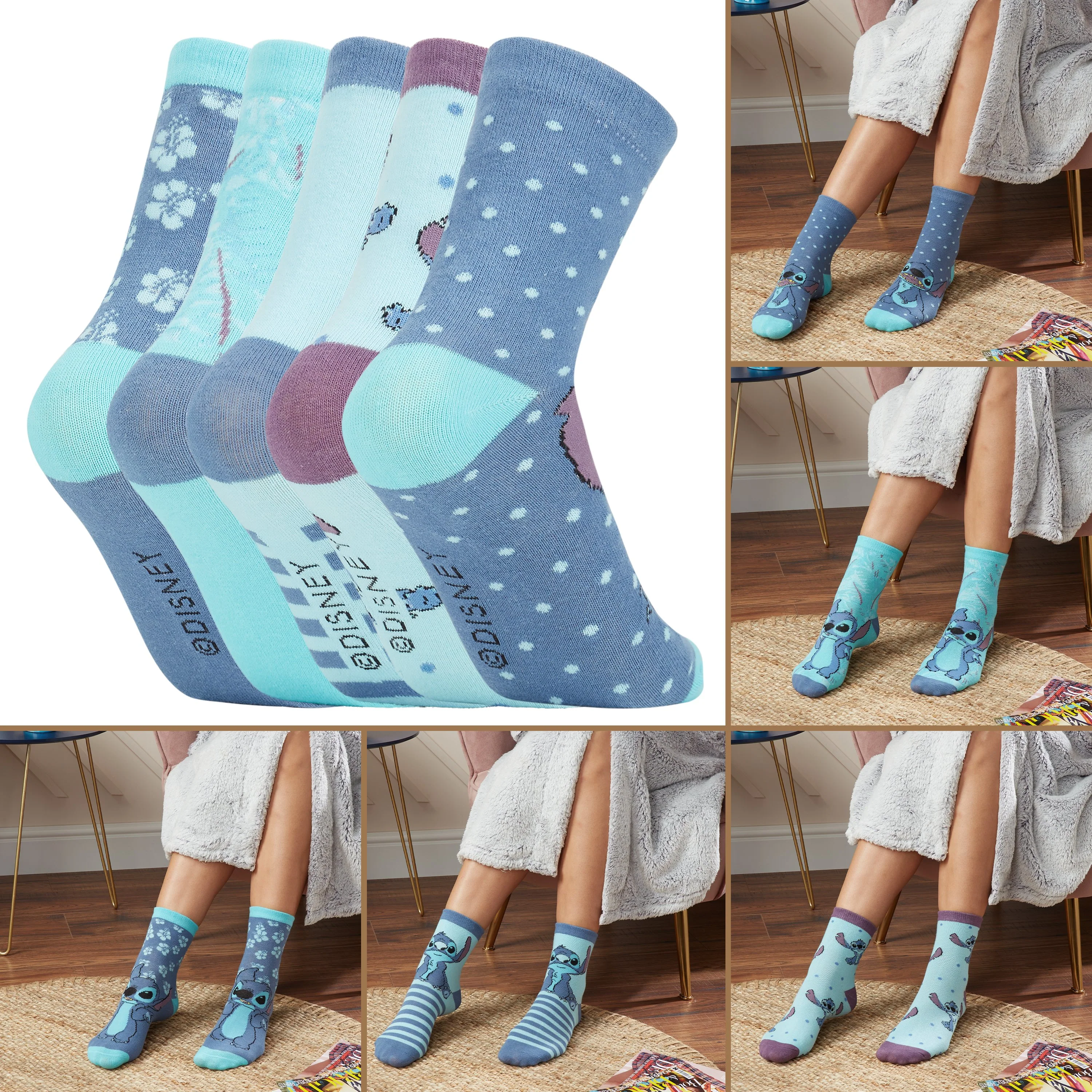 Disney Stitch Womens Socks, 5 Pairs Ladies Socks Cotton Rich, Stitch Disney Gifts - Image 6