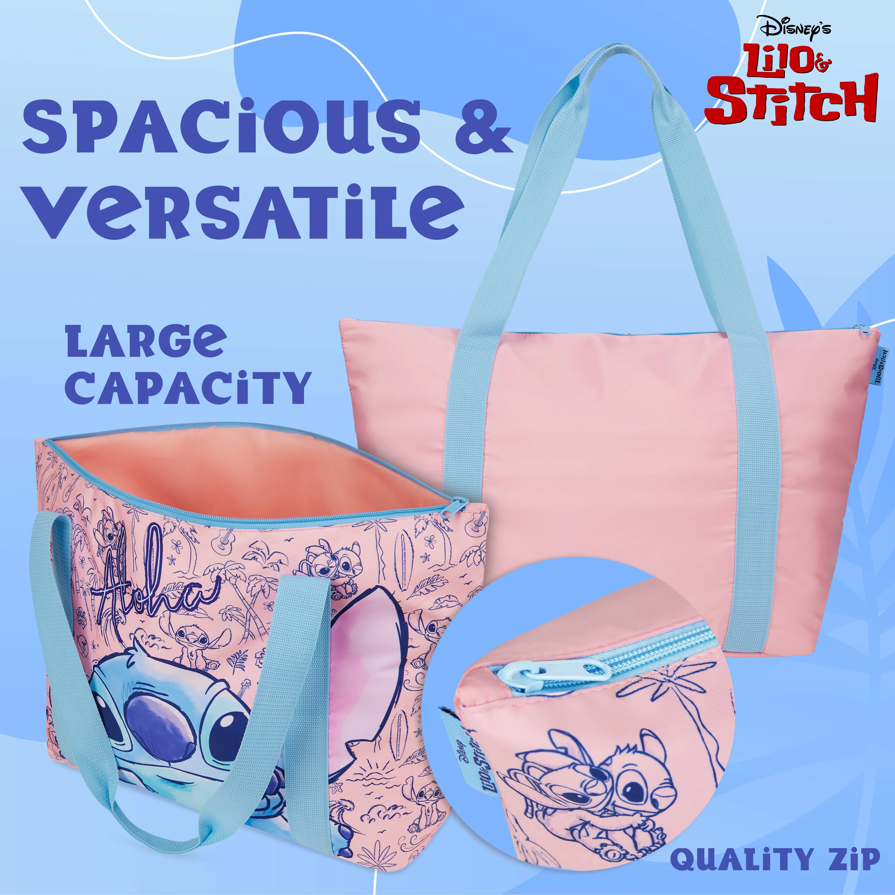 Disney Stitch Womens Tote Bag - Large Zipped Overnight or Beach Bag - Image 4