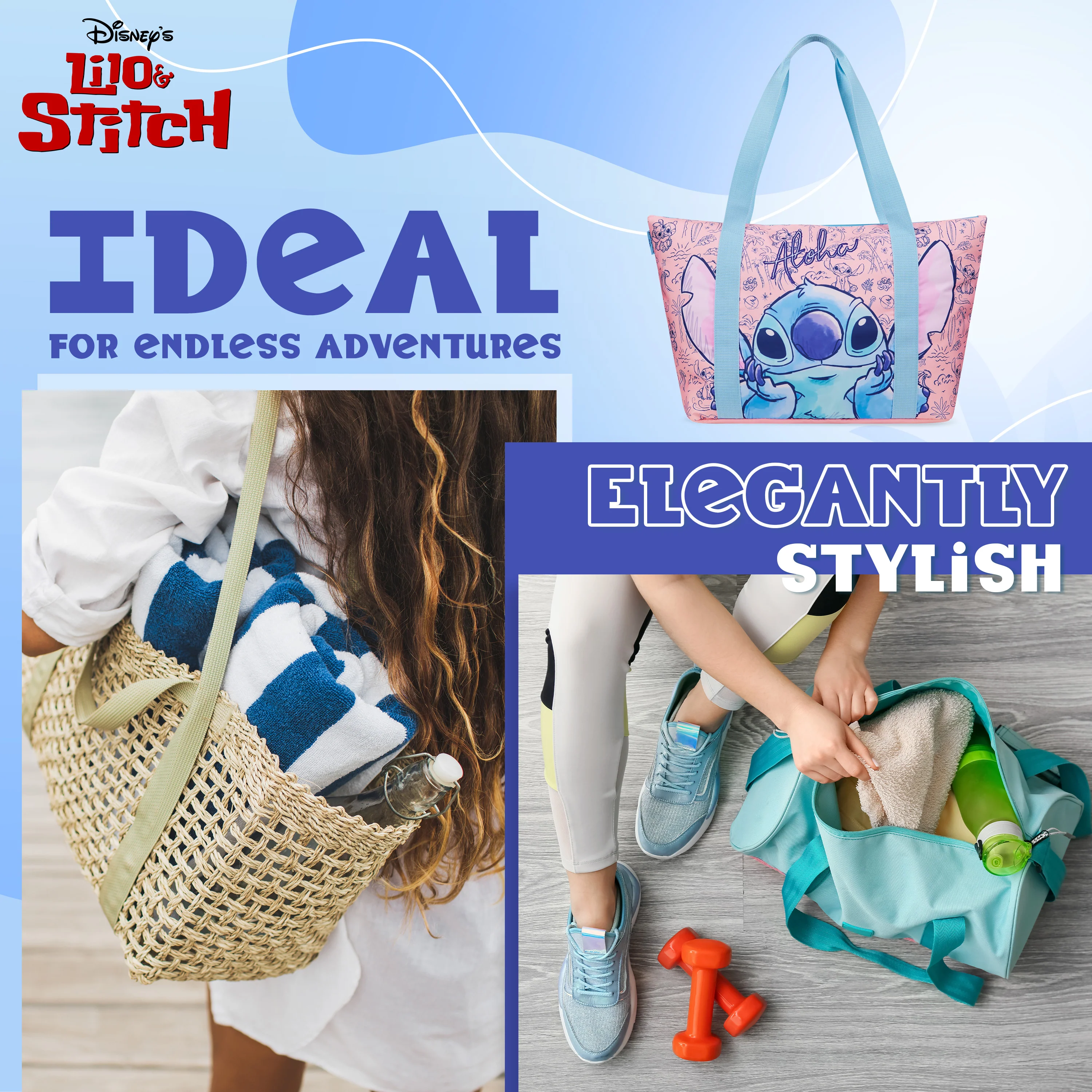Disney Stitch Womens Tote Bag - Large Zipped Overnight or Beach Bag - Image 5
