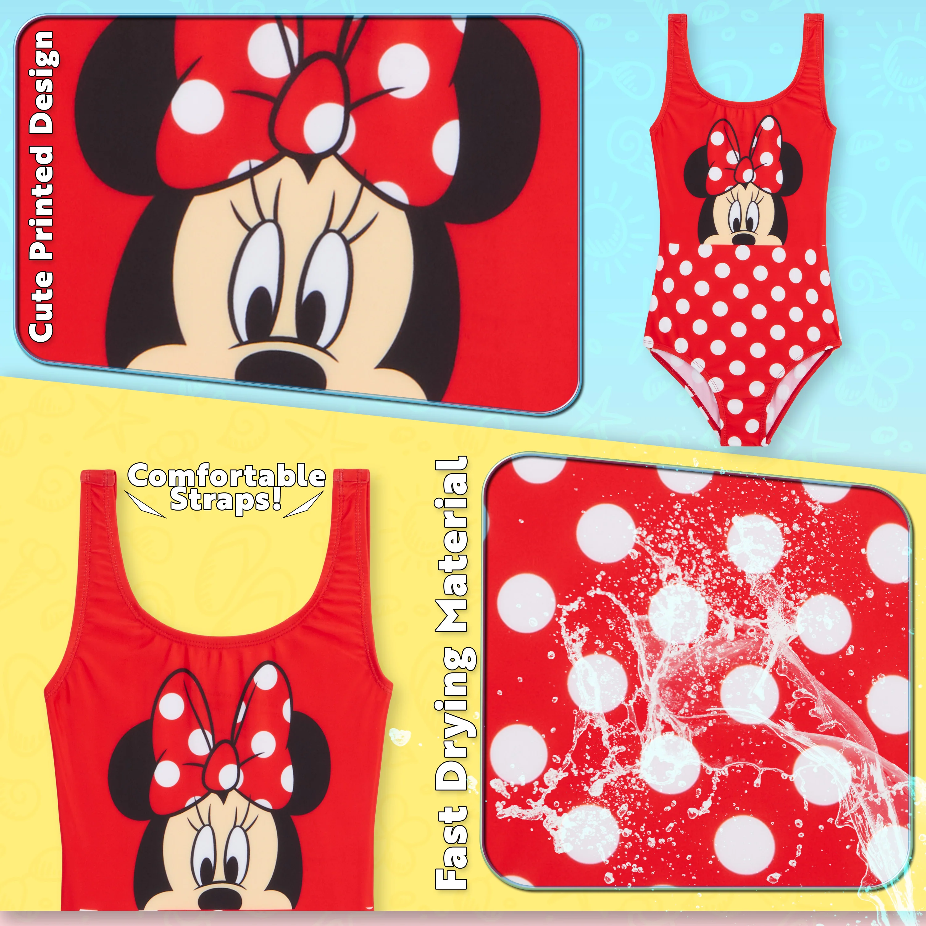 Disney Swimming Costume, Girls One Piece Swimsuit - Minnie Mouse - Image 5