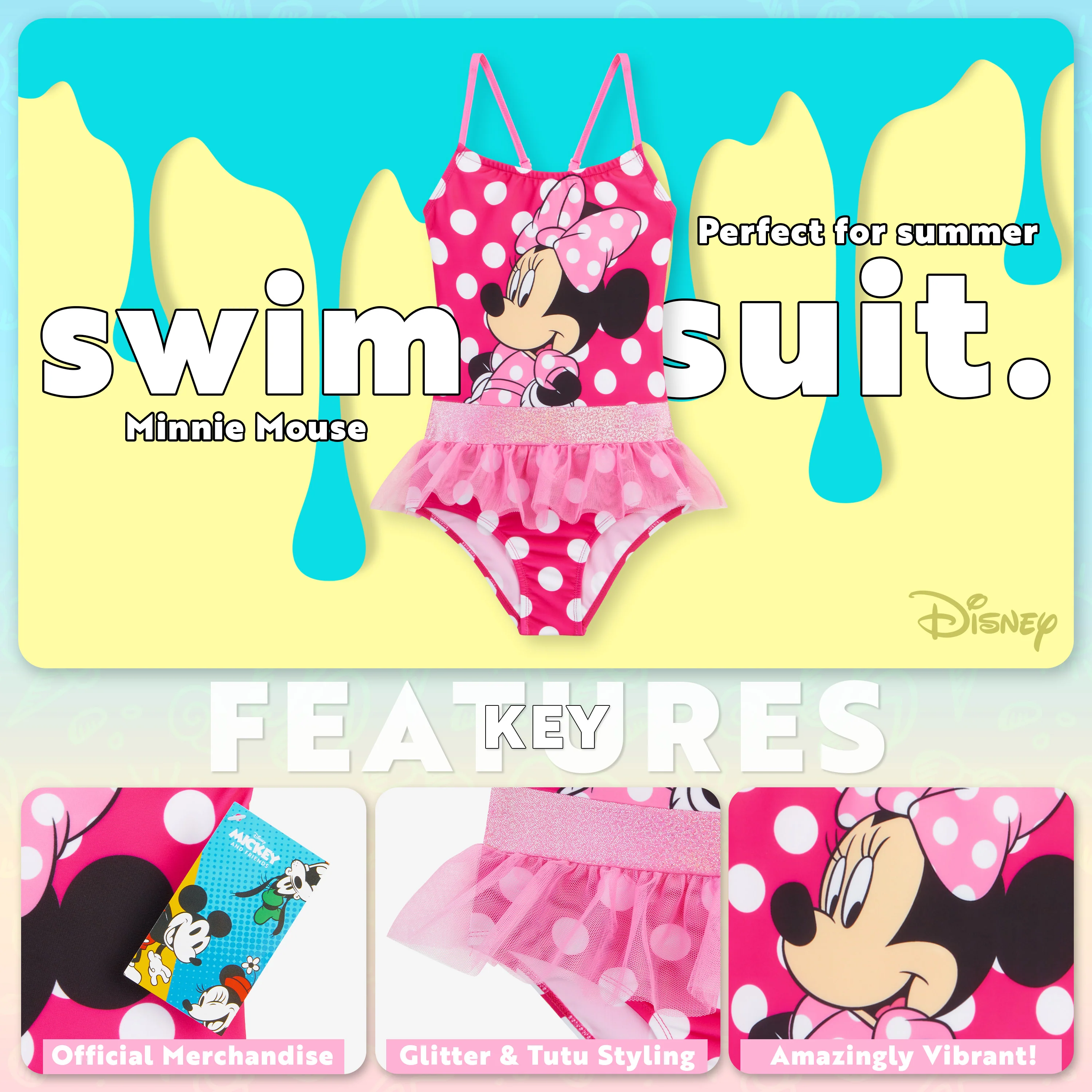 Disney Swimming Costume One Piece Swimsuit - Minnie Mouse - Image 3