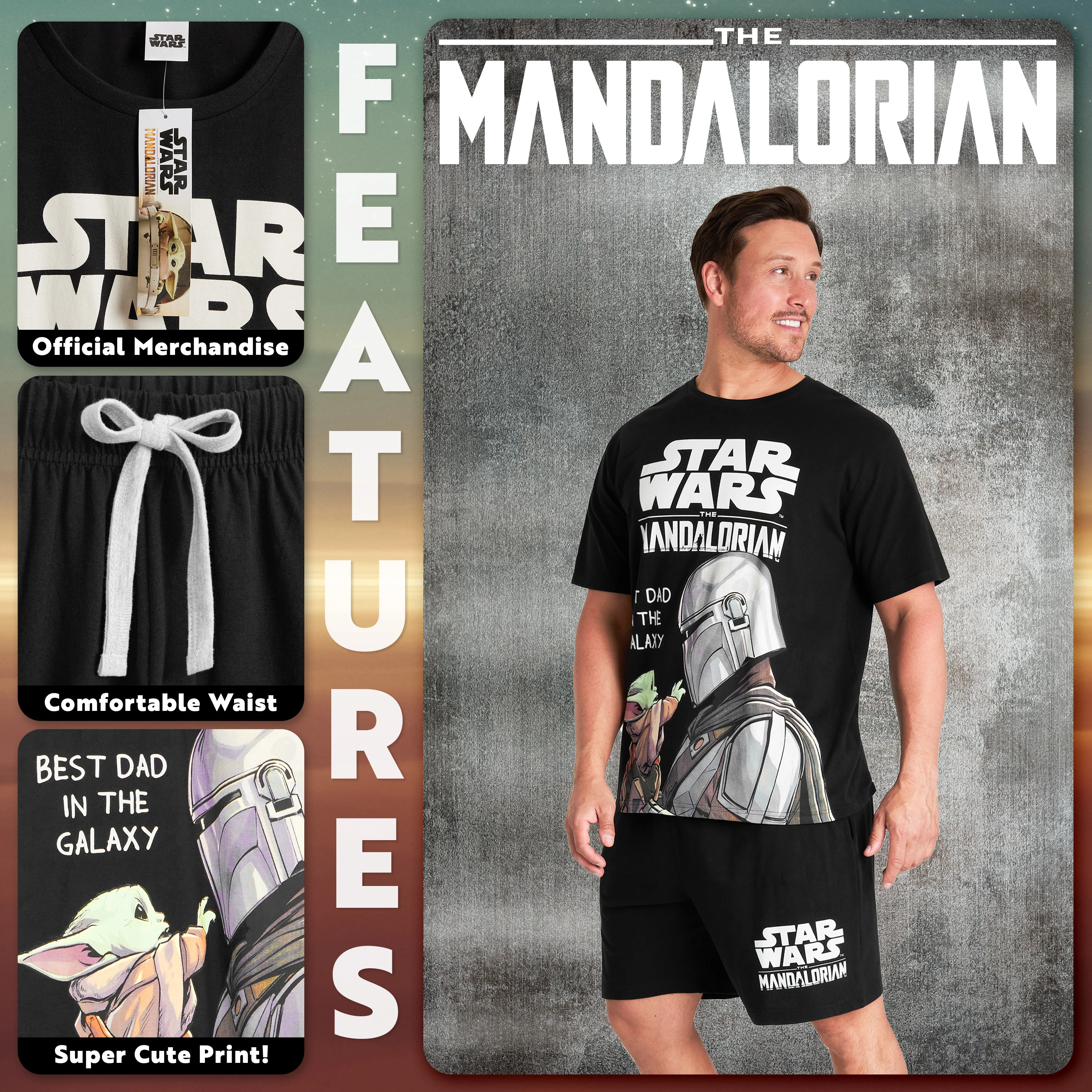 Disney Star Wars Mens Short Pyjamas Set, Dad Loungewear - Baby Yoda - Image 3