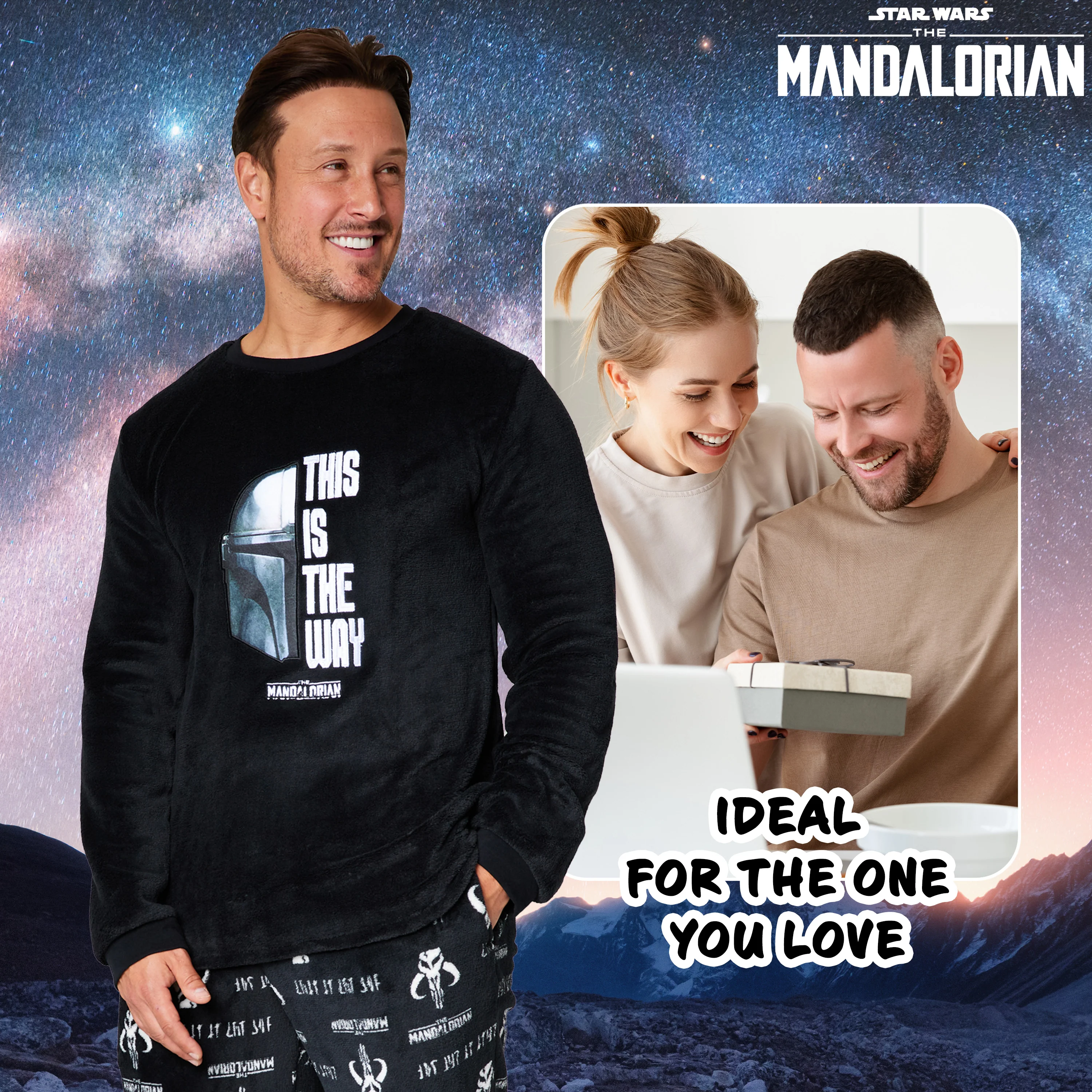 Disney The Mandalorian Mens Pyjamas Set with Fluffy Socks - Fleece Long PJs Lounge Set - Image 2