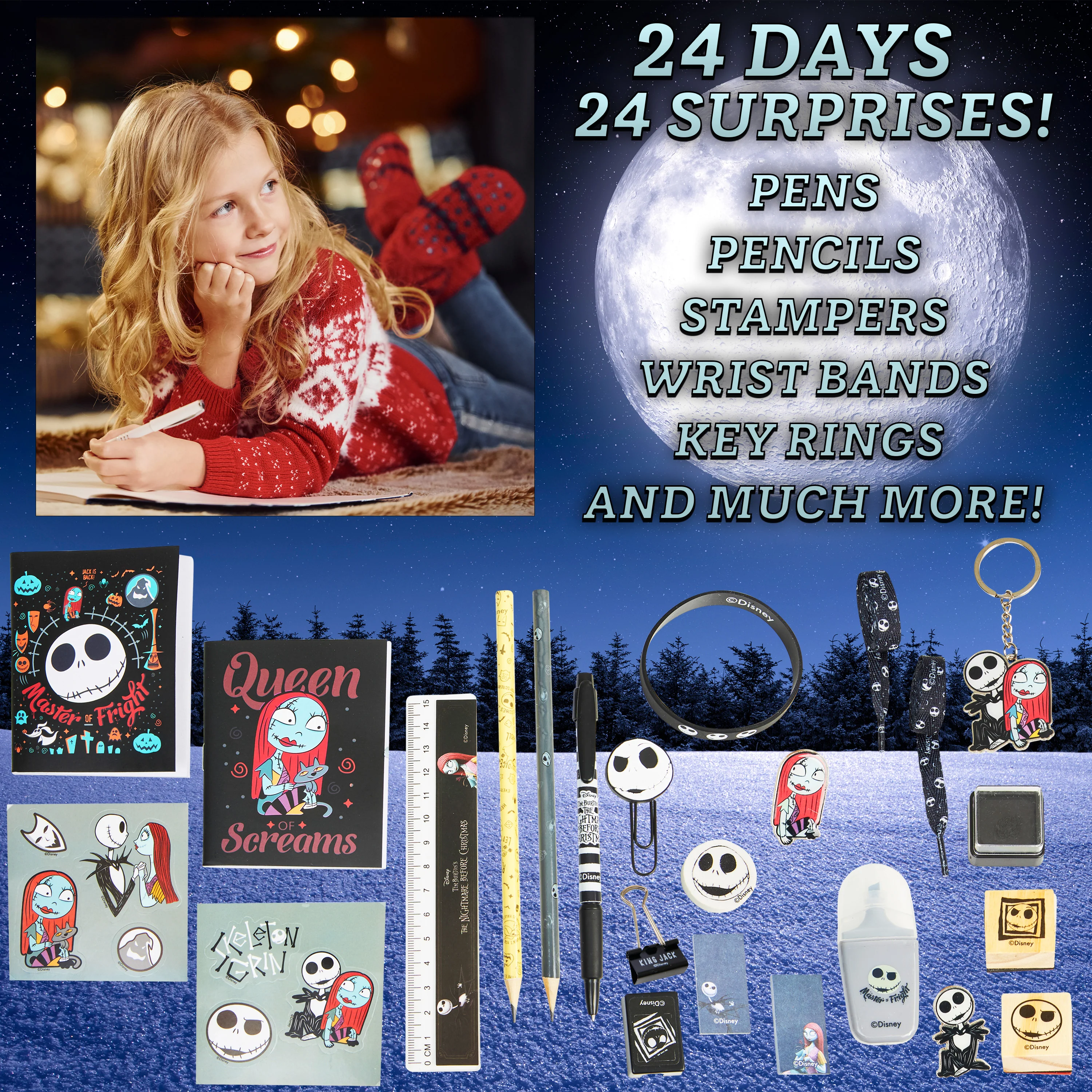 Disney The Nightmare Before Christmas Advent Calendar 2025 Women Teens, Countdown Calendar with Stationery (Black) - Image 3