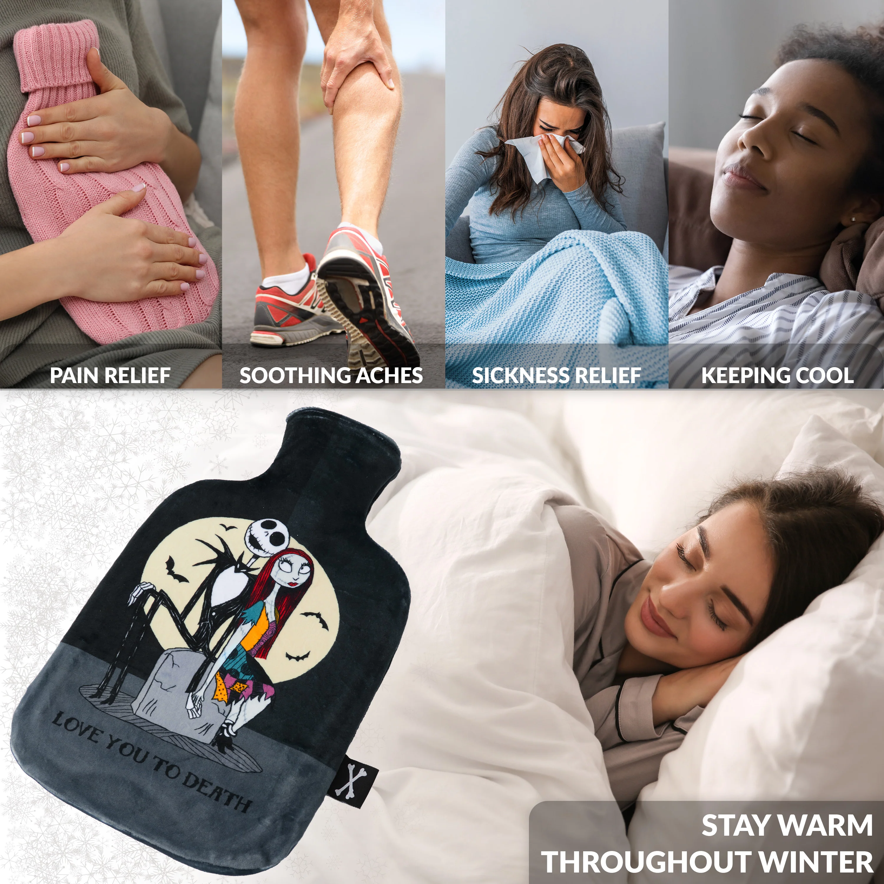 Disney Stitch Hot Water Bottle, Hot Water Bag with Soft Cover Hand Feet Warmer for Period Pain Neck Shoulder Muscle Joint Pain Relief, Stitch Gifts (Jack & Sally_1800 ML) - Image 2